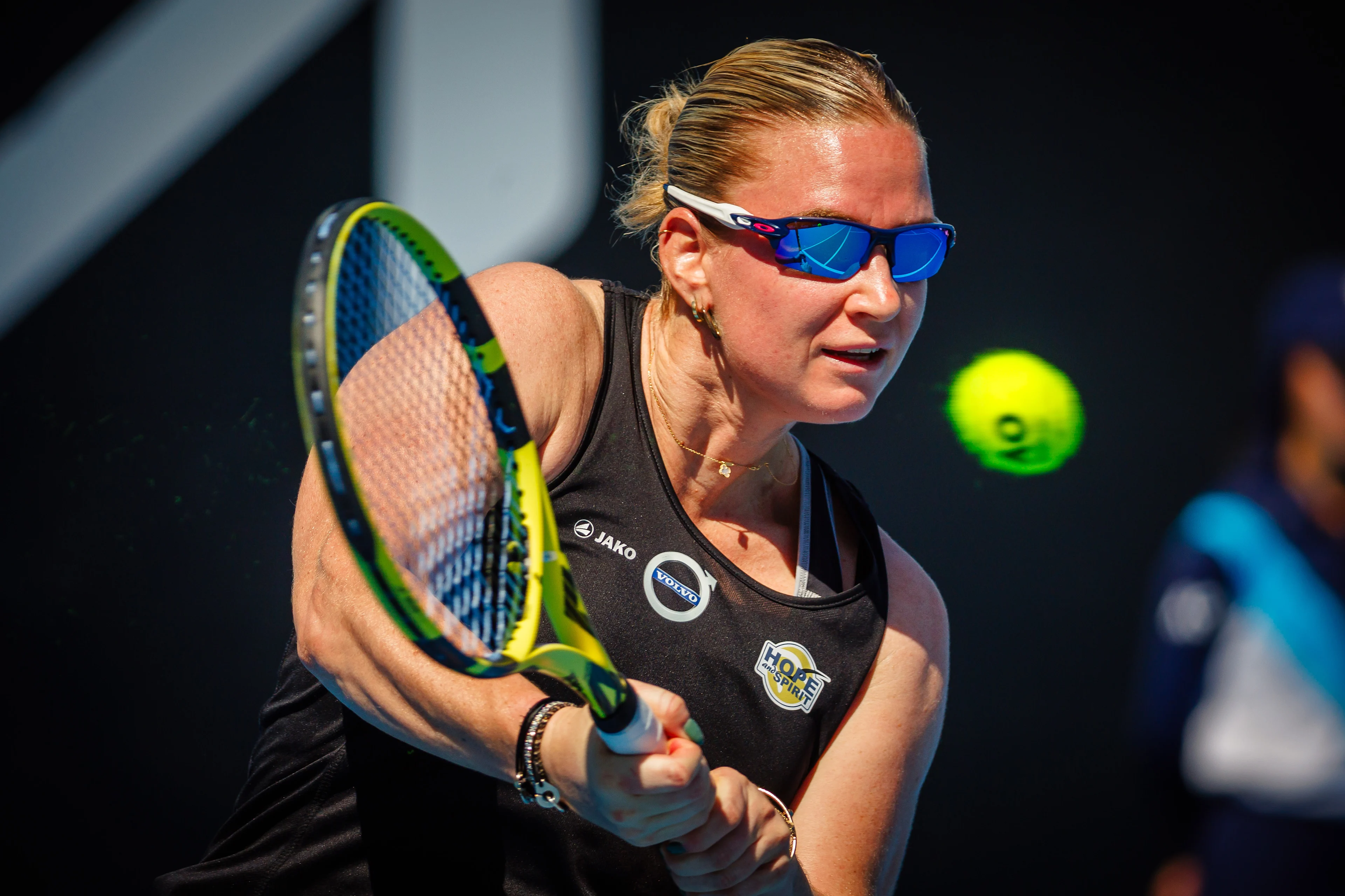 Belgian Ysaline Bonaventure pictured during the women's qualifying singles second round match between Canadian Sebov and Belgian Bonaventure, at the qualifiers of the 'Australian Open' Grand Slam tennis tournament, Thursday 11 January 2024 in Melbourne Park, Melbourne, Australia. The 2024 edition of the Australian Grand Slam takes place from January 14th to January 28th. Bonaventure had to withdraw after an injury. BELGA PHOTO PATRICK HAMILTON