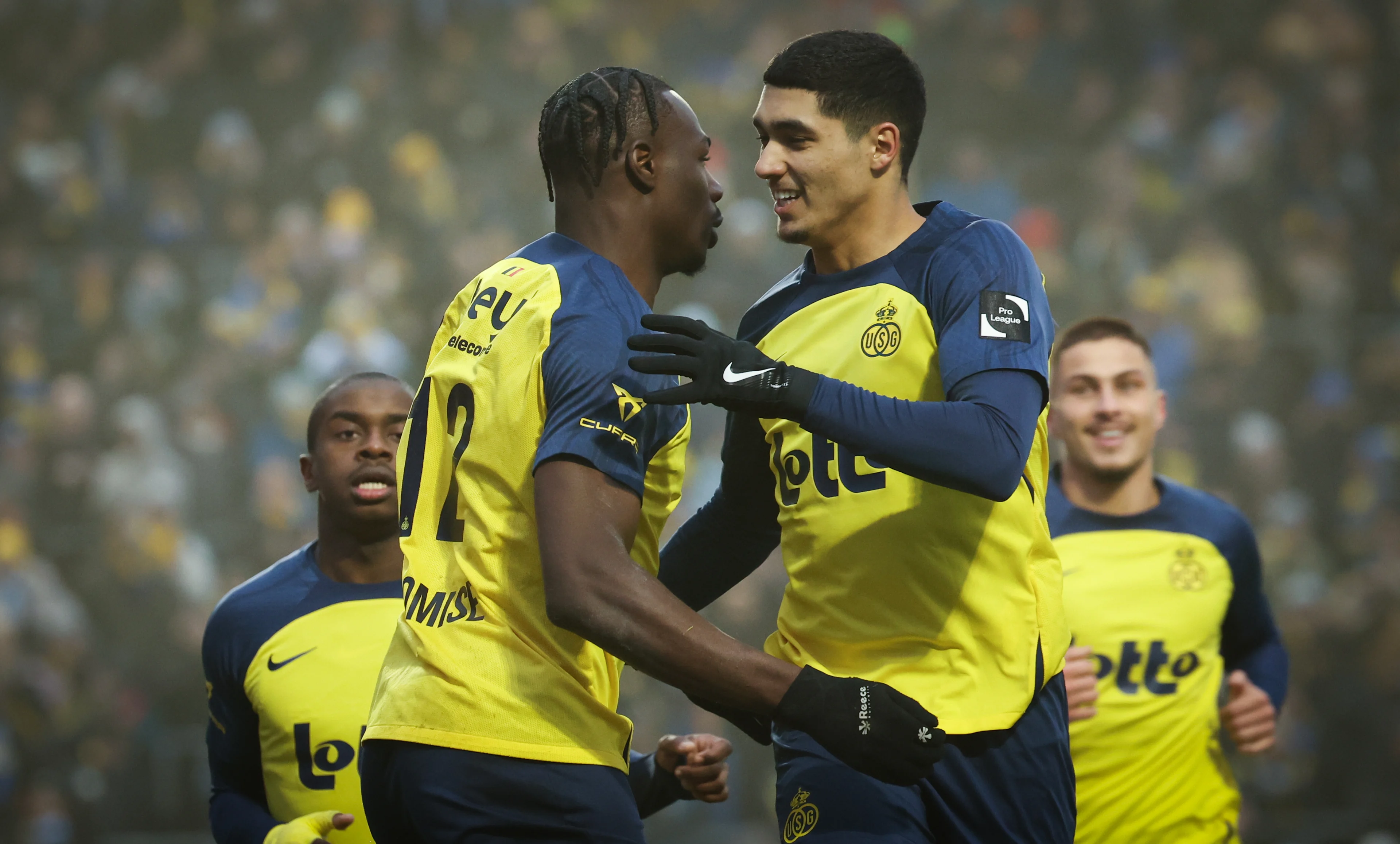 Union's Promise David celebrates after scoring during a soccer match between Royale Union Saint-Gilloise and OH Leuven, Sunday 19 January 2025 in Brussels, on day 22 of the 2024-2025 season of the 'Jupiler Pro League' first division of the Belgian championship. BELGA PHOTO VIRGINIE LEFOUR