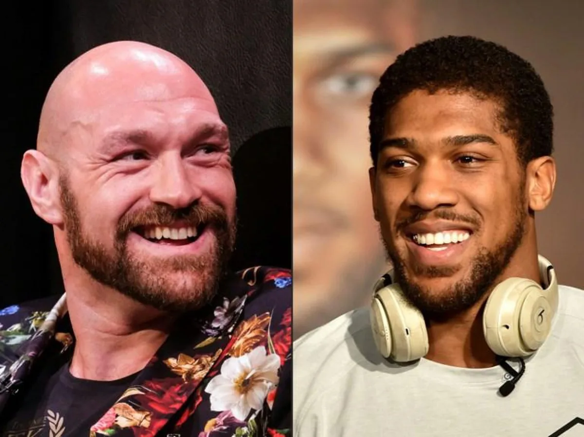 (COMBO) This combination of pictures created on December 14, 2020 shows Boxer Tyson Fury (L) during a press conference in Los Angeles, California on January 25, 2020, and British heavyweight boxer Anthony Joshua during a press conference in Ad Diriyah, a Unesco-listed heritage site, outside Riyadh, on December 4, 2019. Anthony Joshua's promoter Eddie Hearn says a deal for his man to fight Tyson Fury in an all-British world heavyweight unification bout in 2021 could take as little as two days to complete. Plans for a Battle of Britain have accelerated after Joshua, 31, stopped Bulgarian veteran Kubrat Pulev in the ninth round at Wembley Arena on December 12 to retain all three of his belts. FAYEZ NURELDINE, RINGO CHIU / AFP