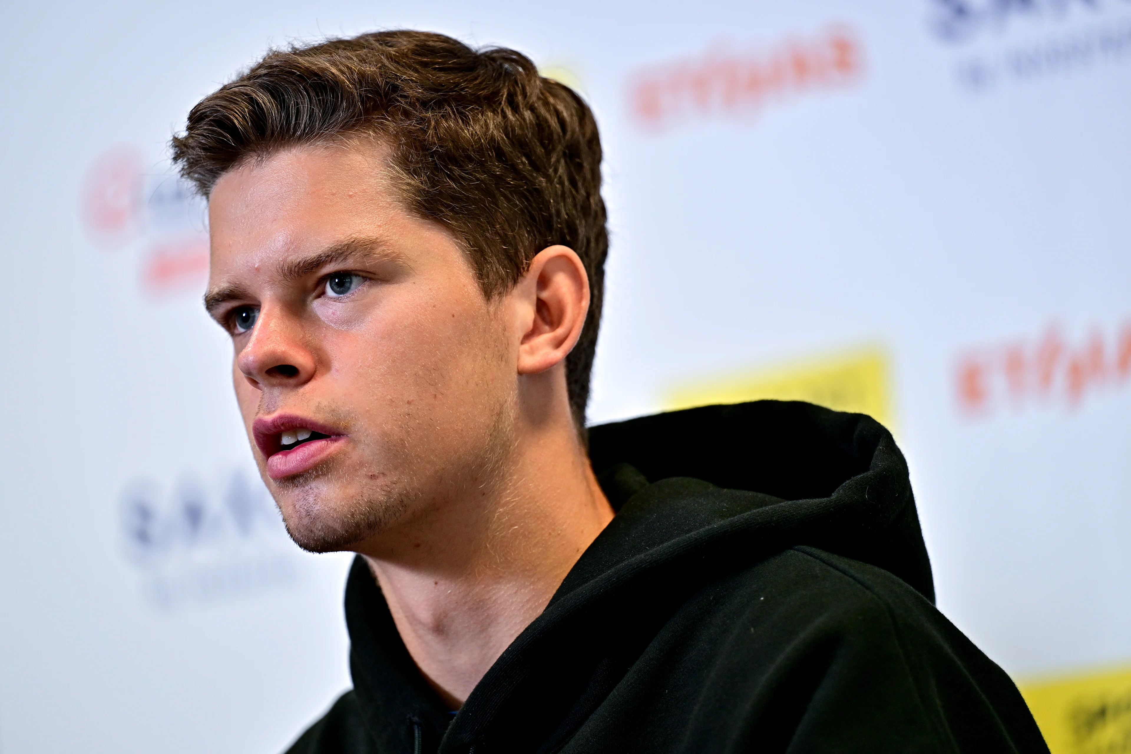 Belgian Alexander Blockx pictured at a press moment of Belgian young player Blockx (21) and his coach Bemelmans, on Friday 15 May 2026, in Wilrijk, Antwerp. BELGA PHOTO DIRK WAEM