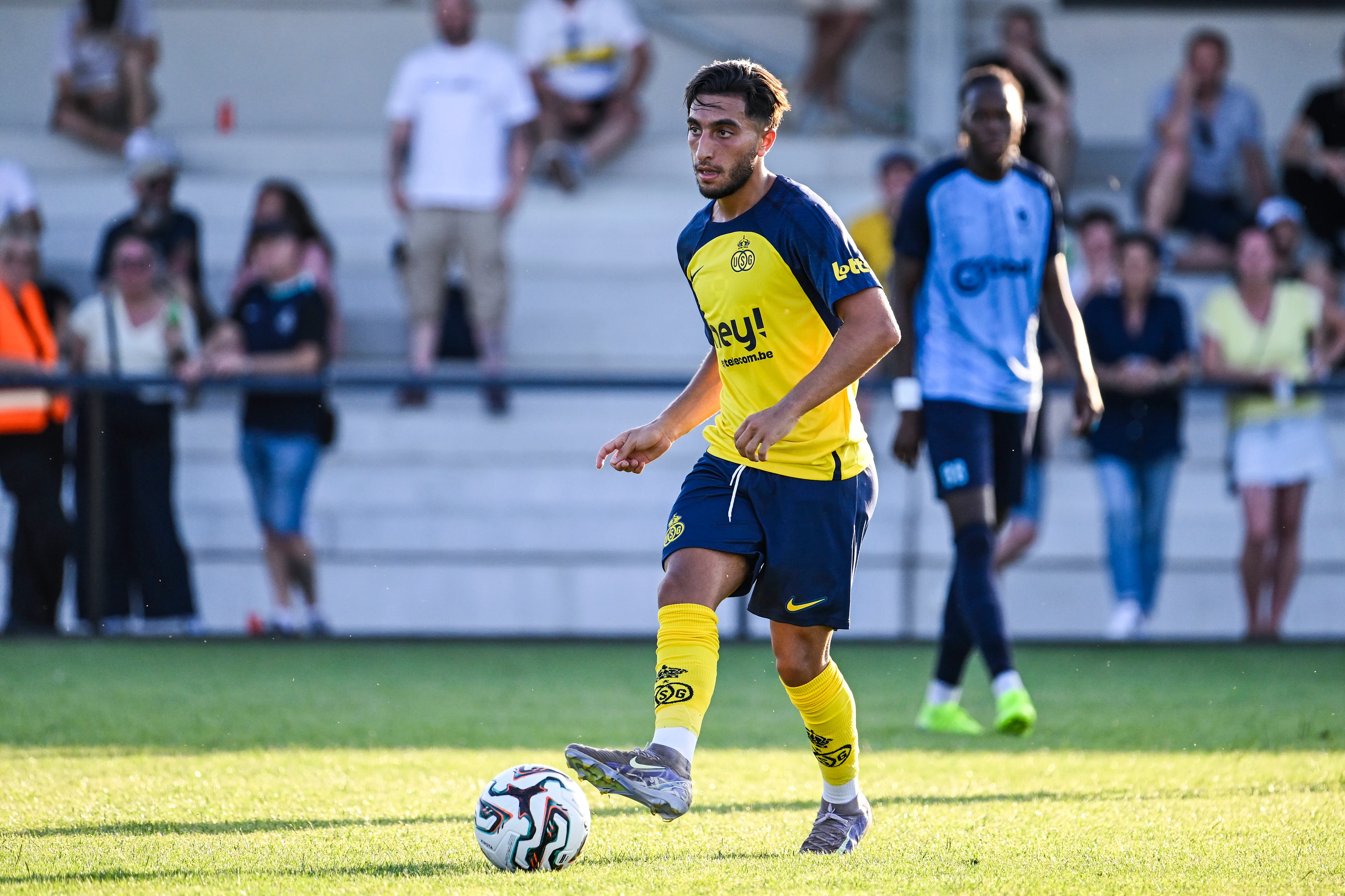 Union's Anouar Ait El Hadj pictured in action during a friendly game between Union Saint-Gilloise and Union Rochefortoise, Tuesday 01 July 2025 in Nijlen, in preparation of the upcoming 2025-2026 season. BELGA PHOTO TOM GOYVAERTS