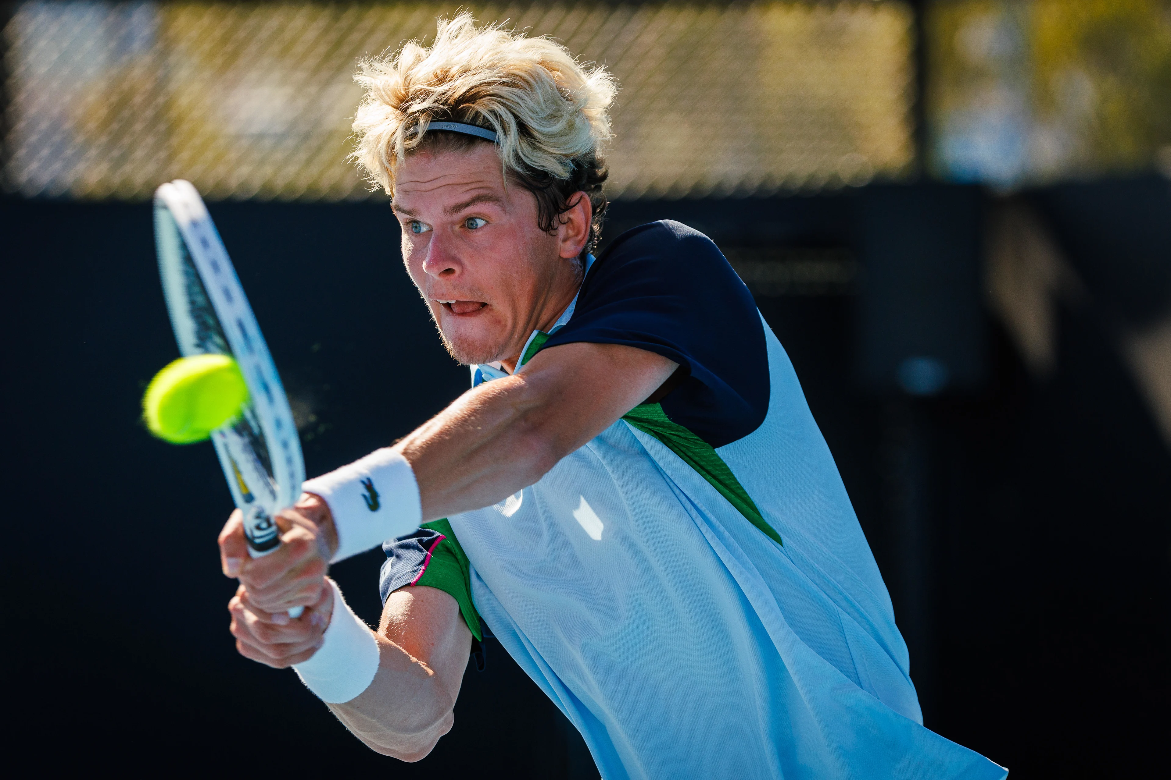 Belgian Alexander Blockx pictured during a men's qualifying singles first round game between Belgian Blockx and American Spizzirri, at the 'Australian Open' Grand Slam tennis tournament, Tuesday 07 January 2025 in Melbourne Park, Melbourne, Australia. The 2025 edition of the Australian Grand Slam takes place from January 14th to January 28th. BELGA PHOTO PATRICK HAMILTON