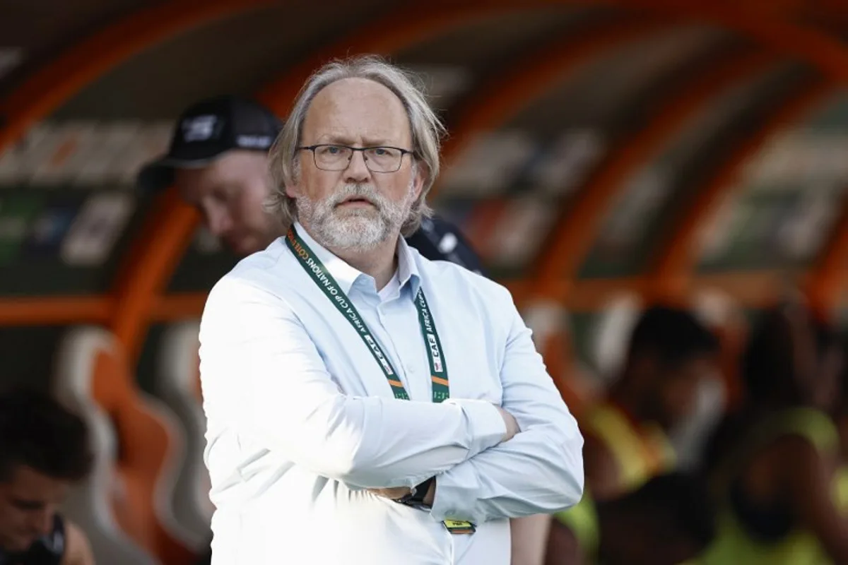 Gambia's Belgian head coach Tom Saintfiet looks on during the Africa Cup of Nations (CAN) 2024 group C football match between Gambia and Cameroon at Stade de la Paix in Bouake on January 23, 2024.  KENZO TRIBOUILLARD / AFP