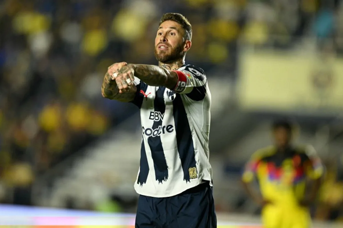 Monterrey's Spanish defender #93 Sergio Ramos gestures during the Liga MX Apertura quarter-final second leg football match between America and Monterrey at Ciudad de los Deportes Stadium in Mexico City on November 29, 2025. YURI CORTEZ / AFP