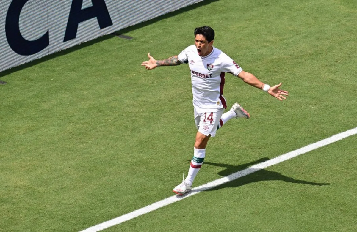 Fluminense's Argentine forward #14 German Cano celebrates after scoring the opening goal during the FIFA Club World Cup 2025 round of 16 football match between Italy's Inter Milan and Brazil's Fluminense at the Bank of America Stadium in Charlotte on June 30, 2025. Federico PARRA / AFP