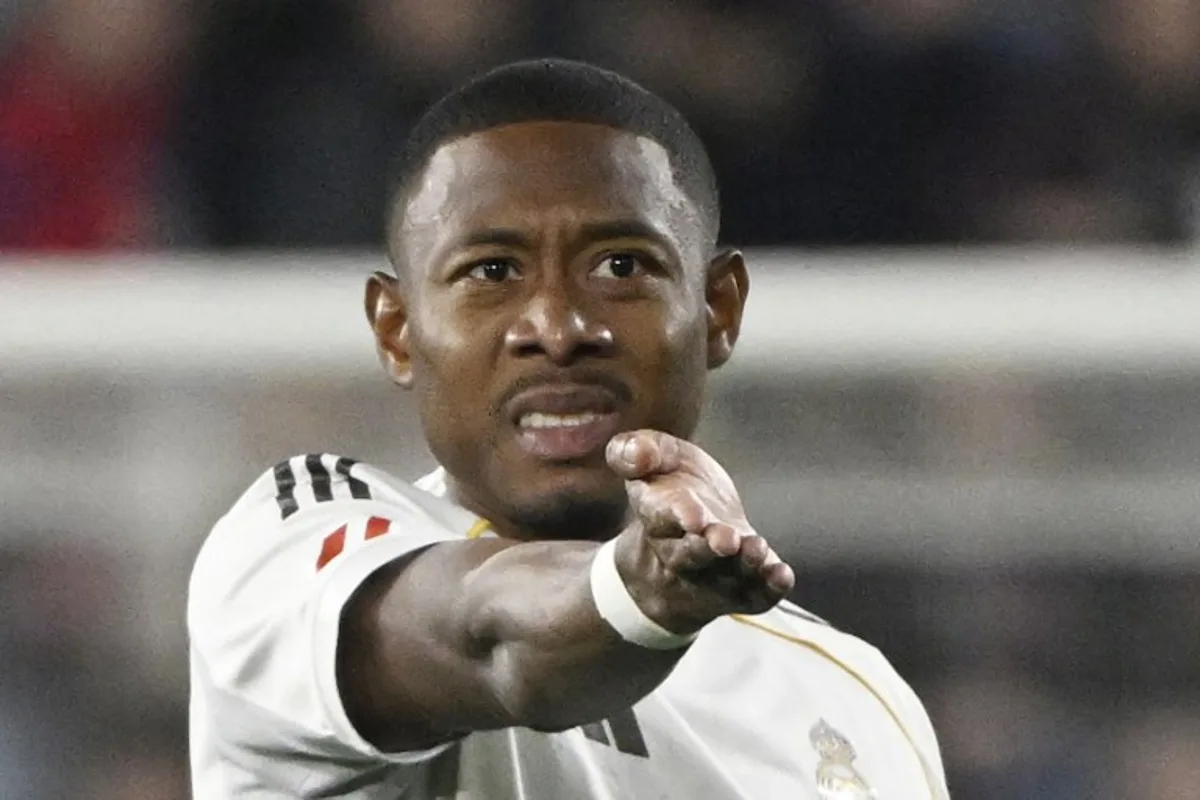 Real Madrid's Austrian defender #04 David Alaba reacts during the Spanish league football match between CA Osasuna and Real Madrid CF at El Sadar Stadium in Pamplona on February 21, 2026. ANDER GILLENEA / AFP