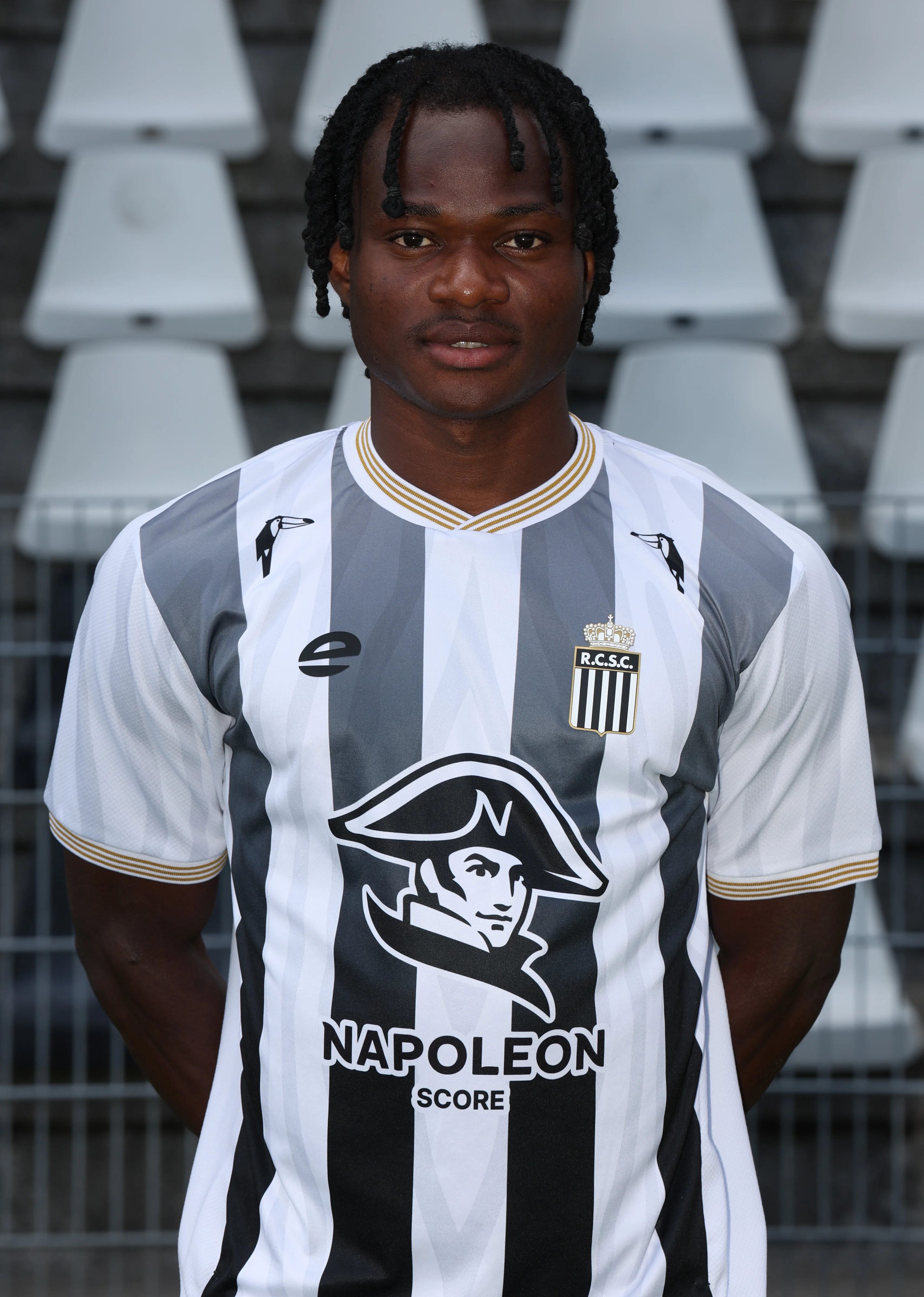 Charleroi's Severin Nioule poses for a portrait picture at the 2026-2027 season photoshoot of Belgian Jupiler Pro League soccer team Sporting Charleroi, Friday 31 July 2026 in Charleroi. BELGA PHOTO VIRGINIE LEFOUR