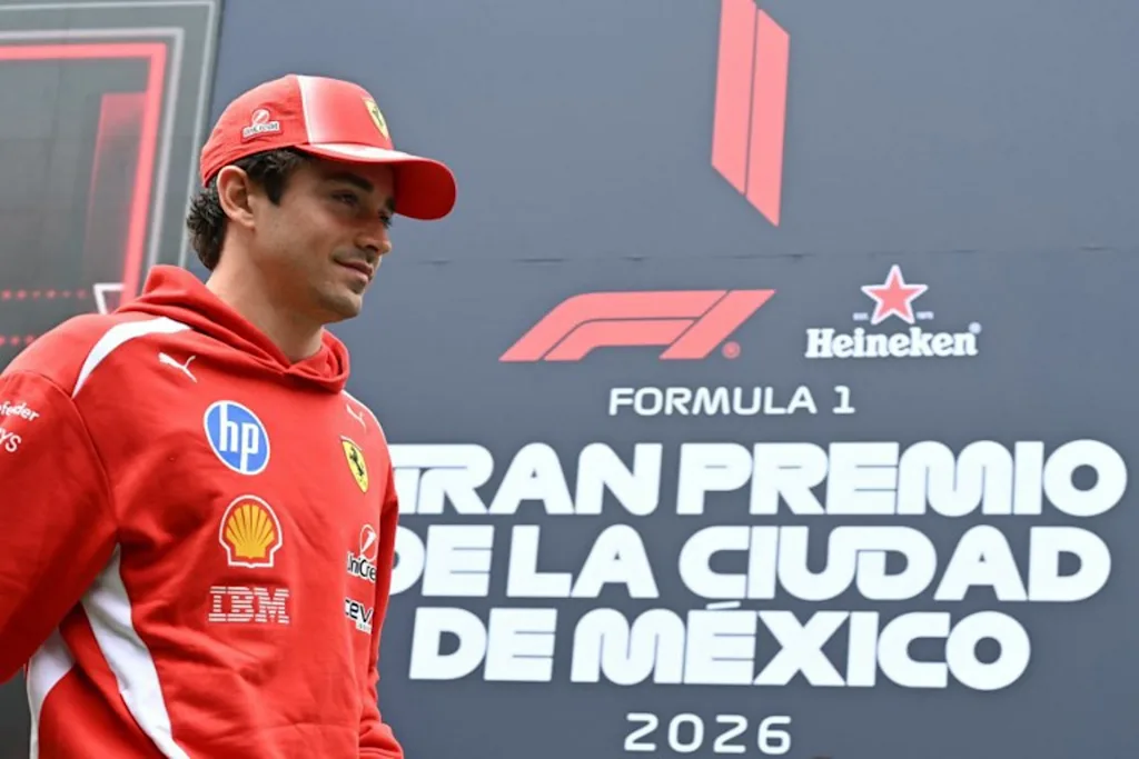 Ferrari's Monegasque driver Charles Leclerc arrives for the first practice session of the Mexico City Formula One Grand Prix at the Hermanos Rodriguez racetrack in Mexico City on October 30, 2026.  YURI CORTEZ / AFP