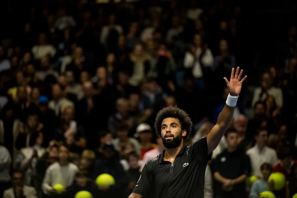 Arthur Fils of France celebrates during the European Open ATP tennis tournament in Brussels, on Friday 23 October 2026. This year's edition of the tournament is taking place from 17 to 25 October BELGA PHOTO JASPER JACOBS