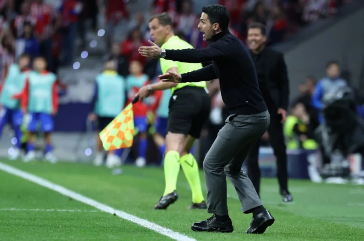 Arsenal's Spanish coach Mikel Arteta reacts during the UEFA Champions League semi-final first leg football match between Club Atletico de Madrid and Arsenal at the Metropolitano stadium in Madrid on April 29, 2026.  Thomas COEX / AFP