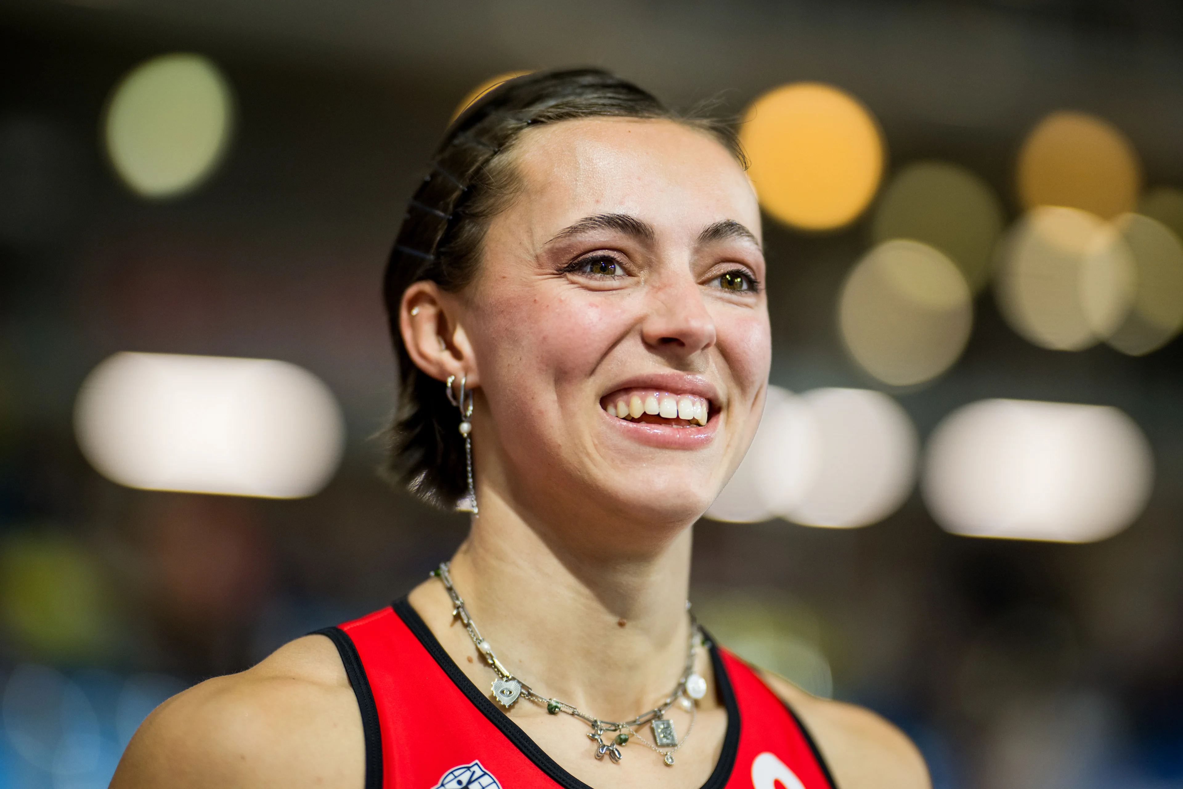 Belgian Rani Rosius pictured in action during the women's 60m sprint, at the Belgian indoor athletics championships, on Sunday 23 February 2025 in Gent. BELGA PHOTO JASPER JACOBS