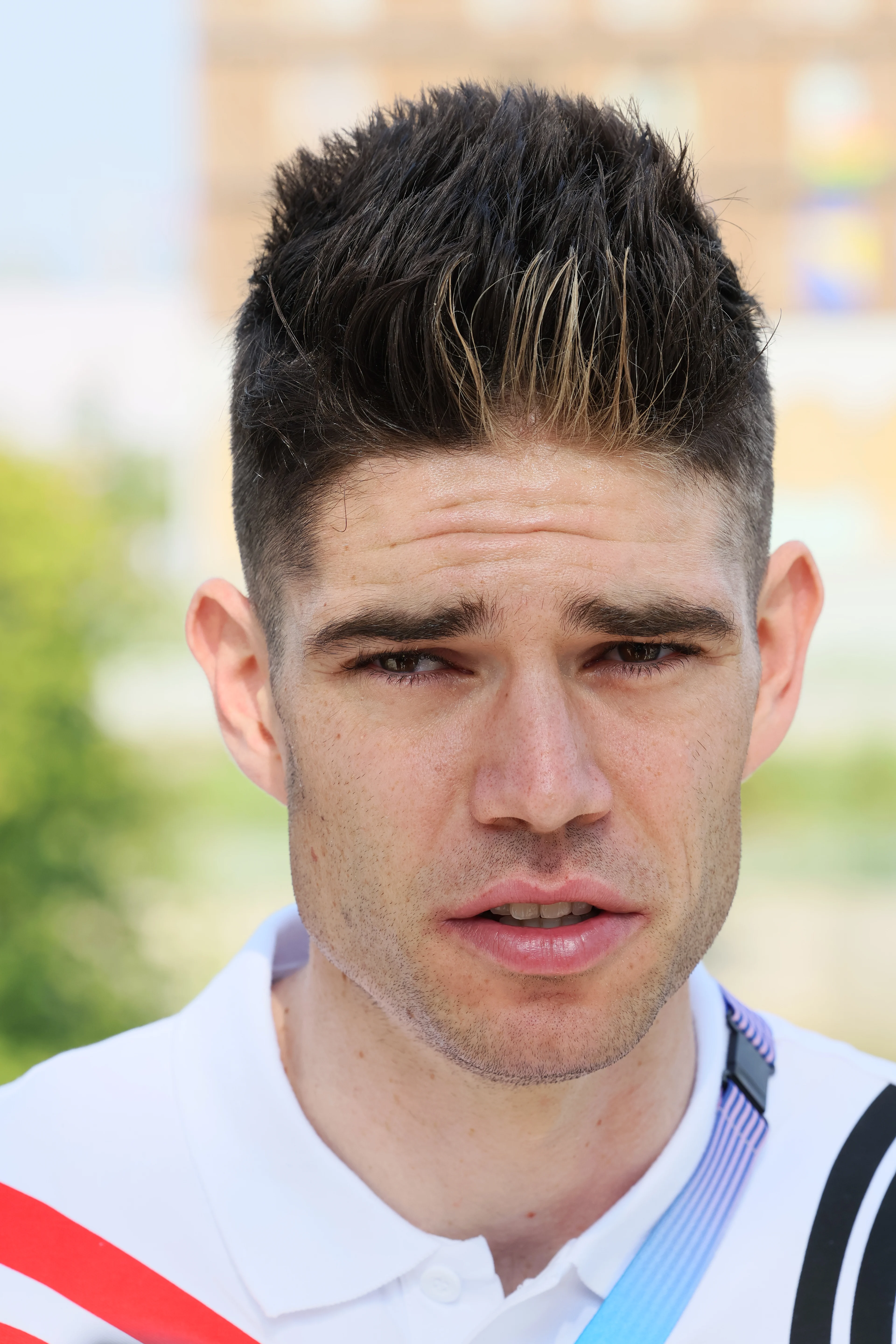 Belgian cyclist Wout van Aert pictured during a press conference of the cyclists of Team Belgium ahead of the road cycling event at the Paris 2024 Olympic Games, on Friday 02 August 2024 in Paris, France . The Games of the XXXIII Olympiad are taking place in Paris from 26 July to 11 August. The Belgian delegation counts 165 athletes in 21 sports. BELGA PHOTO BENOIT DOPPAGNE