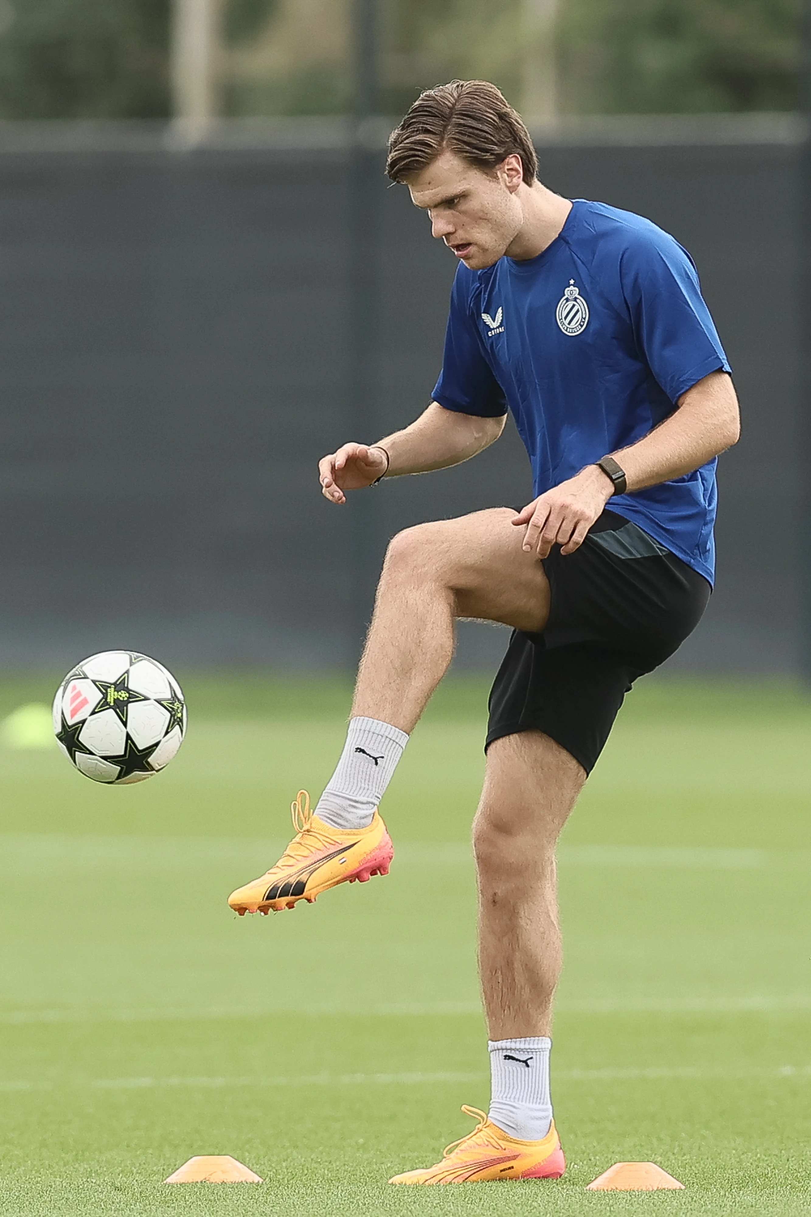 Club's Bjorn Meijer pictured during a training session of Belgian soccer team Club Brugge KV, Tuesday 17 September 2024 in Knokke-Heist. The team is preparing for tomorrow's game against German Borussia Dortmund, on the opening day of the UEFA Champions League league phase. BELGA PHOTO BRUNO FAHY