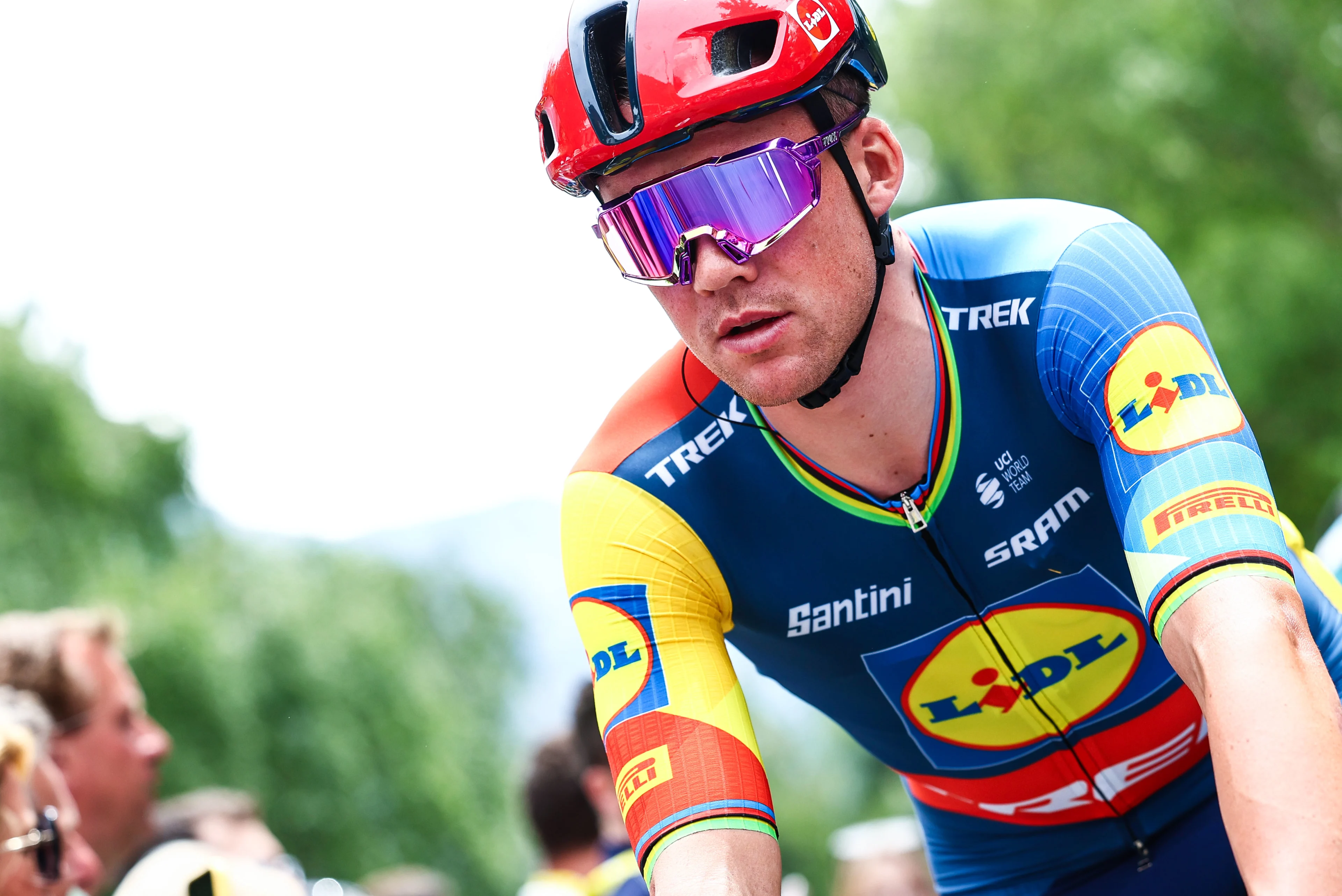 Danish Mads Pedersen of Lidl-Trek pictured at the start of stage 5 of the 2024 Tour de France cycling race, from Saint-Jean-de-Maurienne to Saint-Vulbas, France (177,4 km) on Wednesday 03 July 2024. The 111th edition of the Tour de France starts on Saturday 29 June and will finish in Nice, France on 21 July. BELGA PHOTO DAVID PINTENS