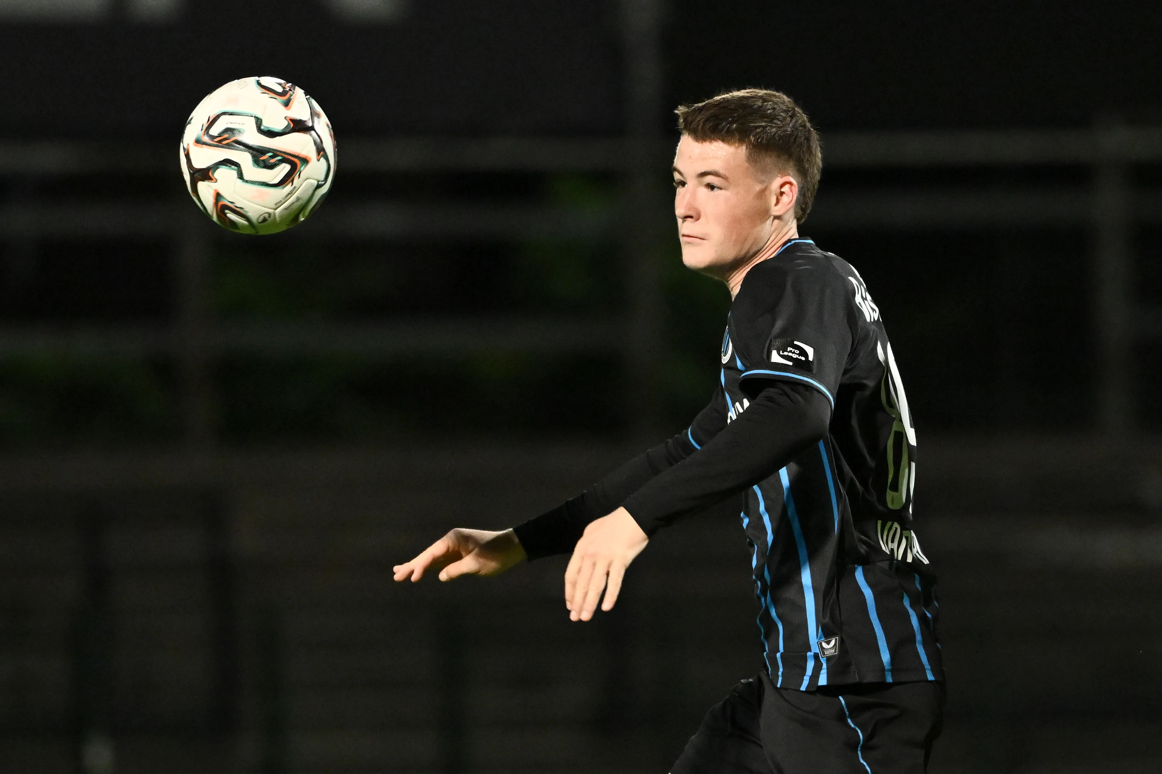 Club's Jakke Van Britsom pictured in action during a soccer game between Club NXT and Lommel SK, Wednesday 24 September 2025 in Roeselare, on day 7 of the 2025-2026 'Challenger Pro League' 1B second division of the Belgian championship. BELGA PHOTO MAARTEN STRAETEMANS