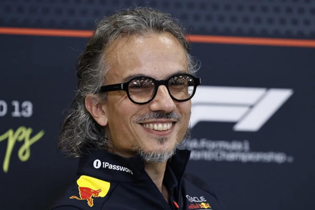 Newly appointed Red Bull team principal Laurent Mekies attends a press conference after the first practice session ahead of the Formula One Belgian Grand Prix at the Spa-Francorchamps circuit in Spa, on July 25, 2025. SIMON WOHLFAHRT / AFP