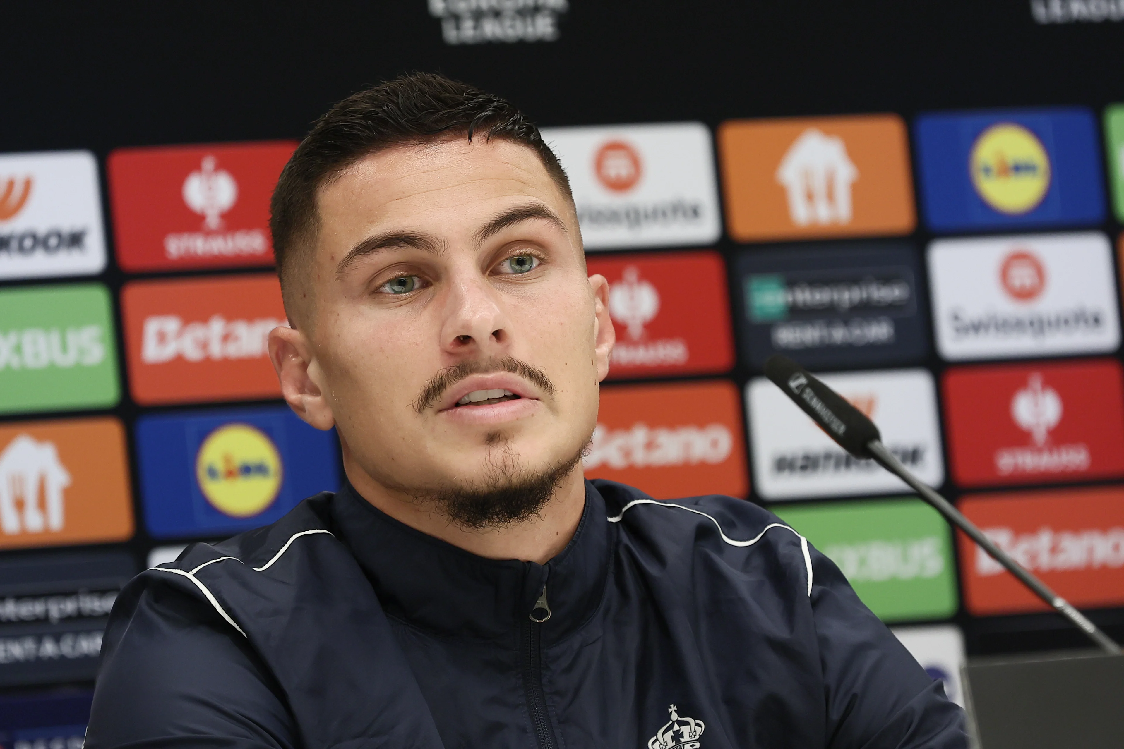 Union's Franjo Ivanovic pictured during a press conference of Belgian soccer team Royale Union Saint-Gilloise in Brussels, on Wednesday 06 November 2024. The team prepares for tomorrow's match against Italian team AS Roma, in the fourth day (out of 8) of the League phase of the UEFA Europa League tournament. BELGA PHOTO BRUNO FAHY