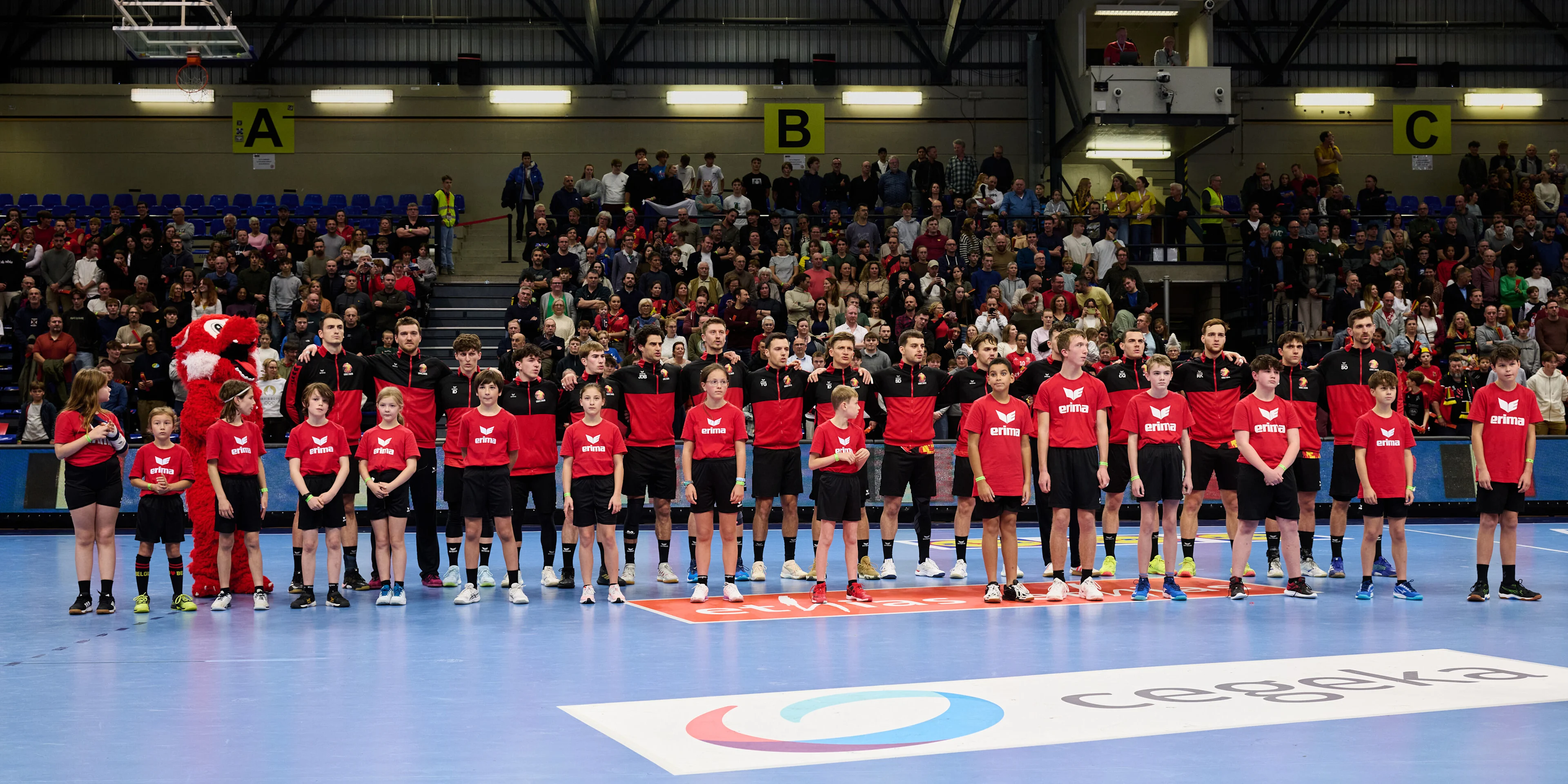 ATTENTION EDITORS - HAND OUT PICTURES - EDITORIAL USE WITH STORY ON HANDBALL ONLY - MANDATORY CREDIT ALAIN DECAMPS  Hand out pictures released by Alain Decamps shows  a the European Championship Men 2026 EHF Qualifiers handball game between Belgium's Red Wolves and Czechia on Sunday 10 November 2024 in Hasselt.  HANDOUT - ALAIN DECAMPS