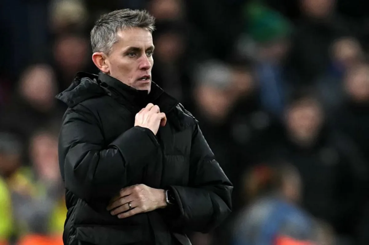 Ipswich Town's English manager Kieran McKenna reacts during the English Premier League football match between Liverpool and Ipswich Town at Anfield in Liverpool, north west England on January 25, 2025.  Paul ELLIS / AFP