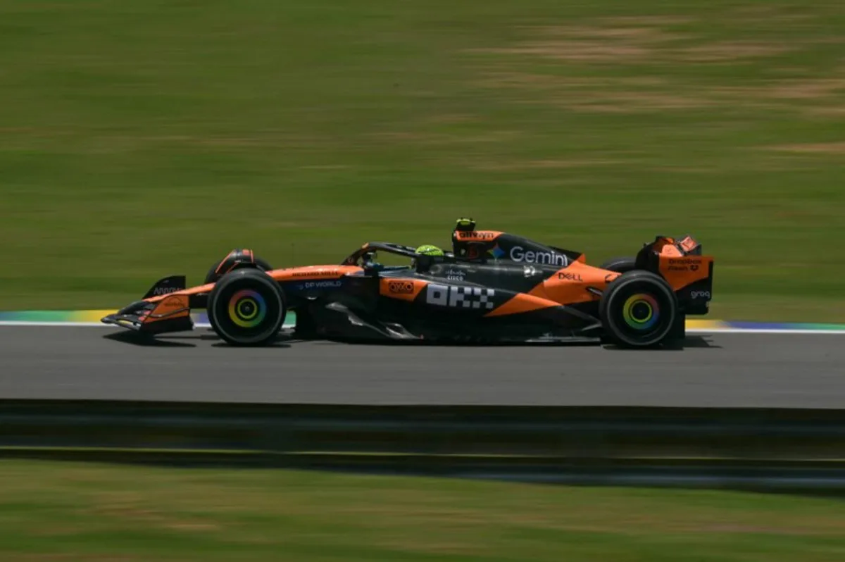 McLaren's British driver Lando Norris drives during the practice session of the Sao Paulo Formula One Grand Prix at the Jose Carlos Pace racetrack, aka Interlagos, in Sao Paulo, Brazil on November 7, 2025. Nelson ALMEIDA / AFP