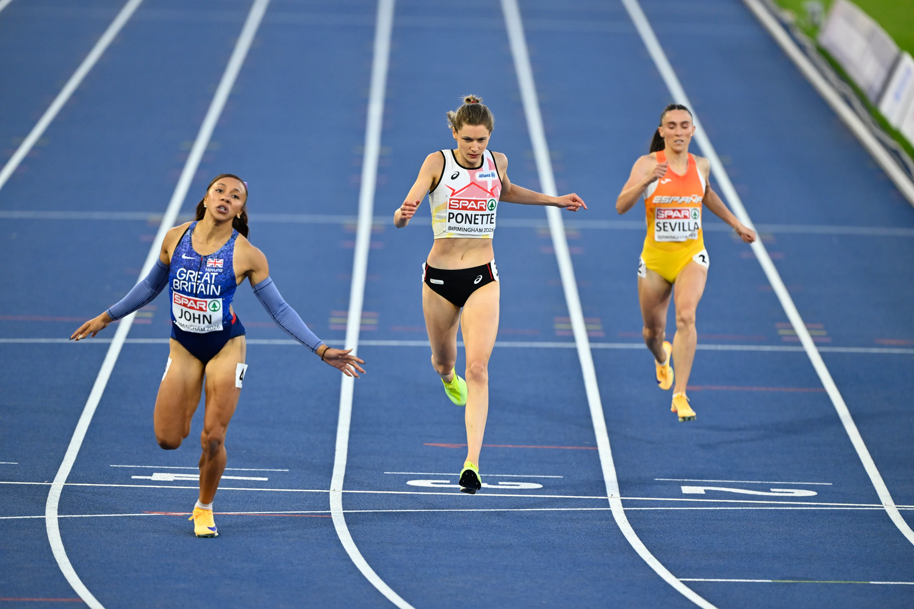 Belgian Helena Ponette pictured during the Women's 400m final on the sixth day of the European Athletics Championships (August 10-18) in Birmingham, United Kingdom, on Saturday 15 August 2026. BELGA PHOTO ERIC LALMAND