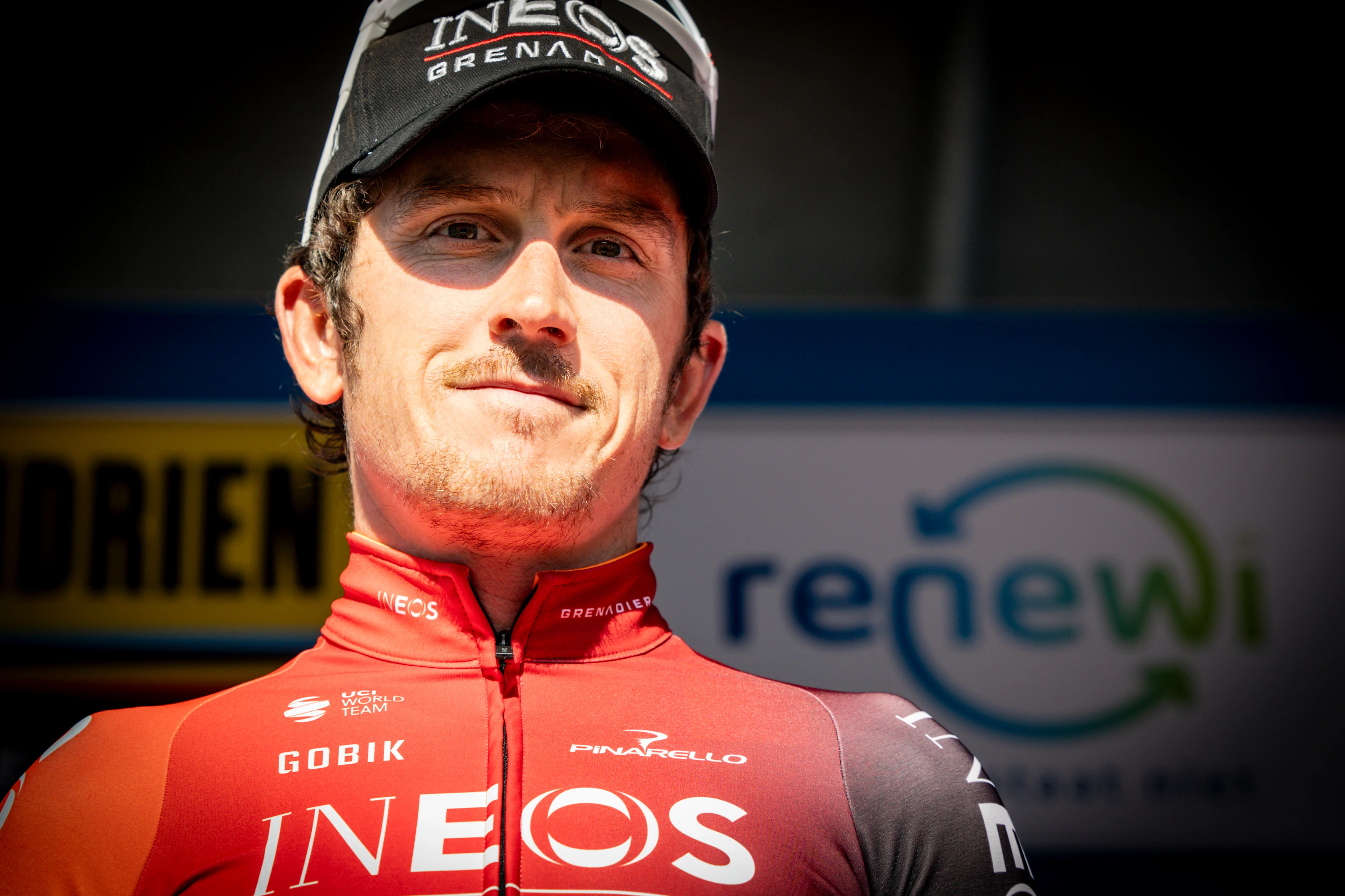 British Geraint Thomas of Ineos Grenadiers pictured during the presentation of the teams ahead of the 'Renewi Tour' multi-stage cycling race, starting tomorrow,on Tuesday 27 August 2024. The five-day race takes place in Belgium and the Netherlands. BELGA PHOTO DAVID PINTENS