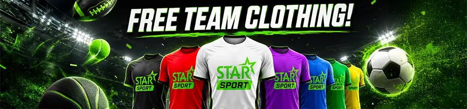 For sports fans at all levels. Shine on the pitch until victory with our 100% free team clothing!