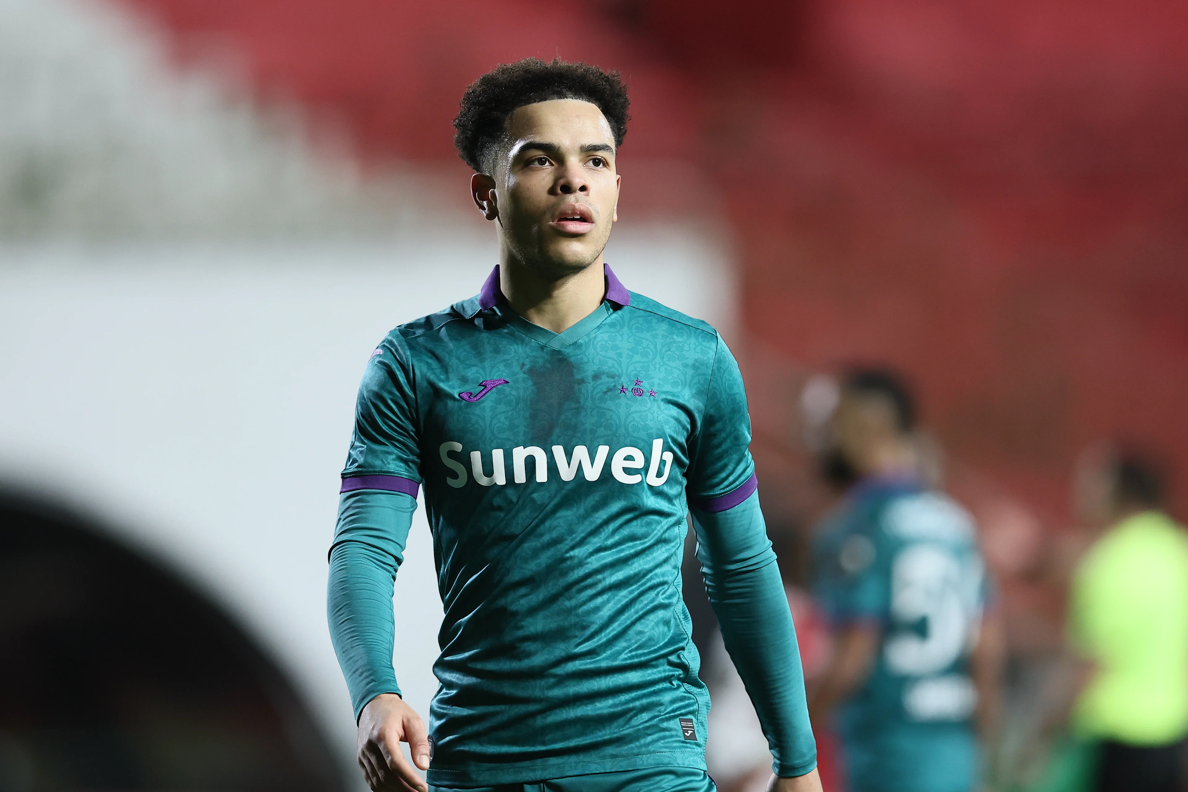 Anderlecht's Mario Stroeykens pictured during a soccer game between Royal Antwerp and RSC Anderlecht, Thursday 06 February 2025 in Antwerp, in the 1/2 finals (return) of the 'Croky Cup' Belgian soccer cup. BELGA PHOTO BRUNO FAHY