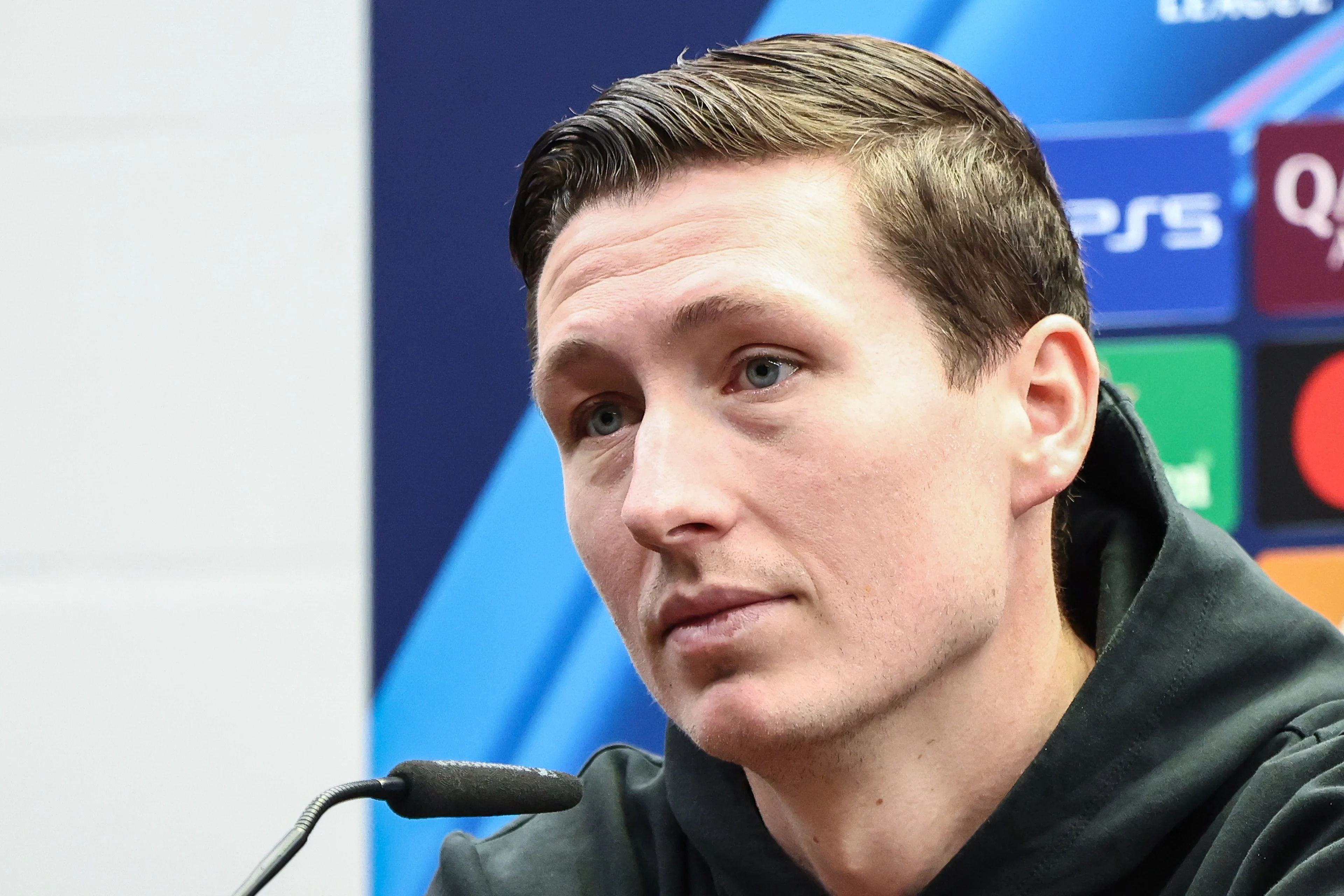 Club's Hans Vanaken pictured during a press conference of Belgian soccer Club Brugge KV, Monday 03 March 2025 in Brugge. Tomorrow, they will play against English club Aston Villa, on the first leg of the 1/8 finals of the UEFA Champions League knockout phase. BELGA PHOTO BRUNO FAHY