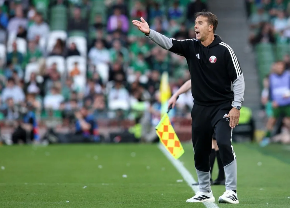 Qatar's Spanish Manager Julen Lopetegui reacts during the international friendly football match between the Republic of Ireland and Qatar, at the Aviva Stadium in Dublin, Ireland on May 28, 2026.  Paul Faith / AFP