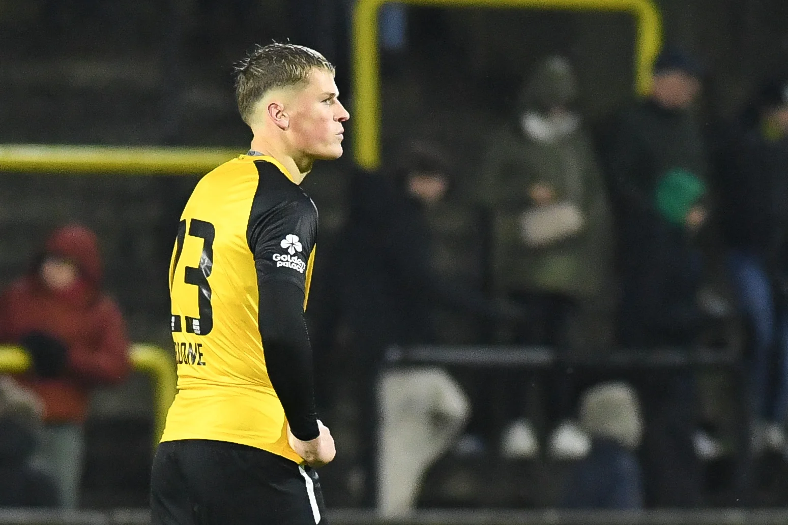 Lierse's Viktor Boone looks dejected after a soccer match between Lierse and Jong Genk, Friday 22 November 2024 in Lier, on day 12 of the 2024-2025 'Challenger Pro League' 1B second division of the Belgian championship. BELGA PHOTO JILL DELSAUX