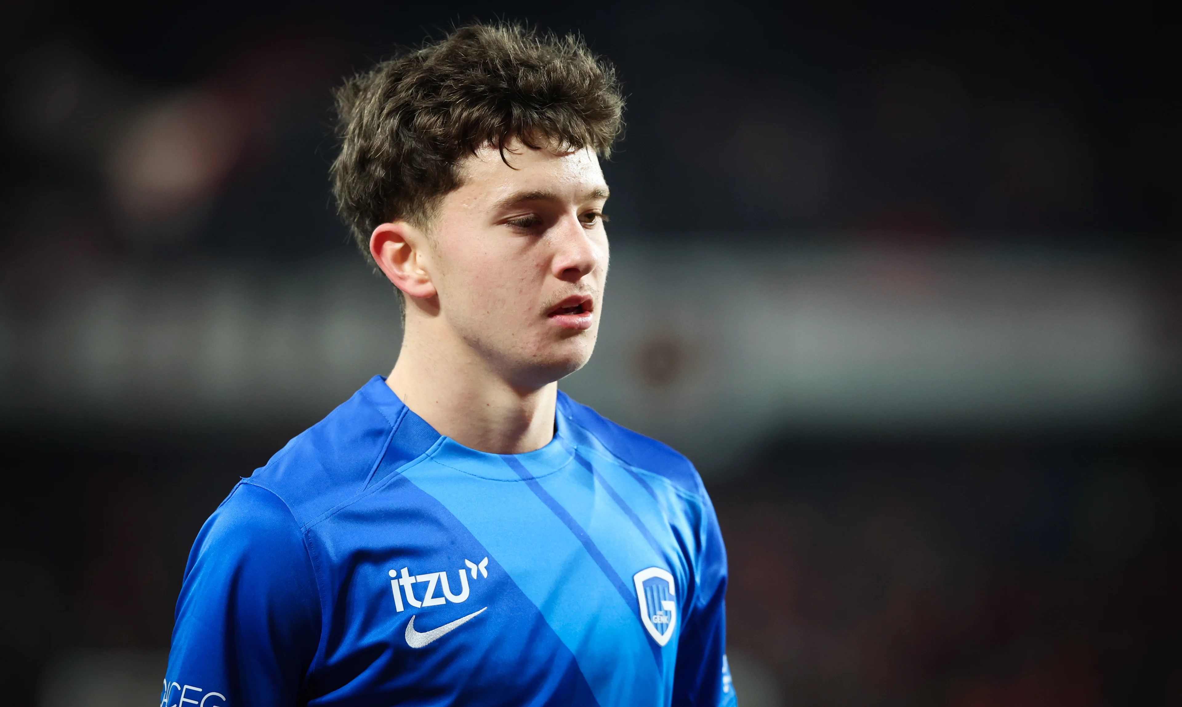 Genk's Konstantinos Karetsas pictured during a soccer match between Standard de Liege and KRC Genk, Friday 14 February 2025 in Liege, on day 26 of the 2024-2025 season of the 'Jupiler Pro League' first division of the Belgian championship. BELGA PHOTO VIRGINIE LEFOUR