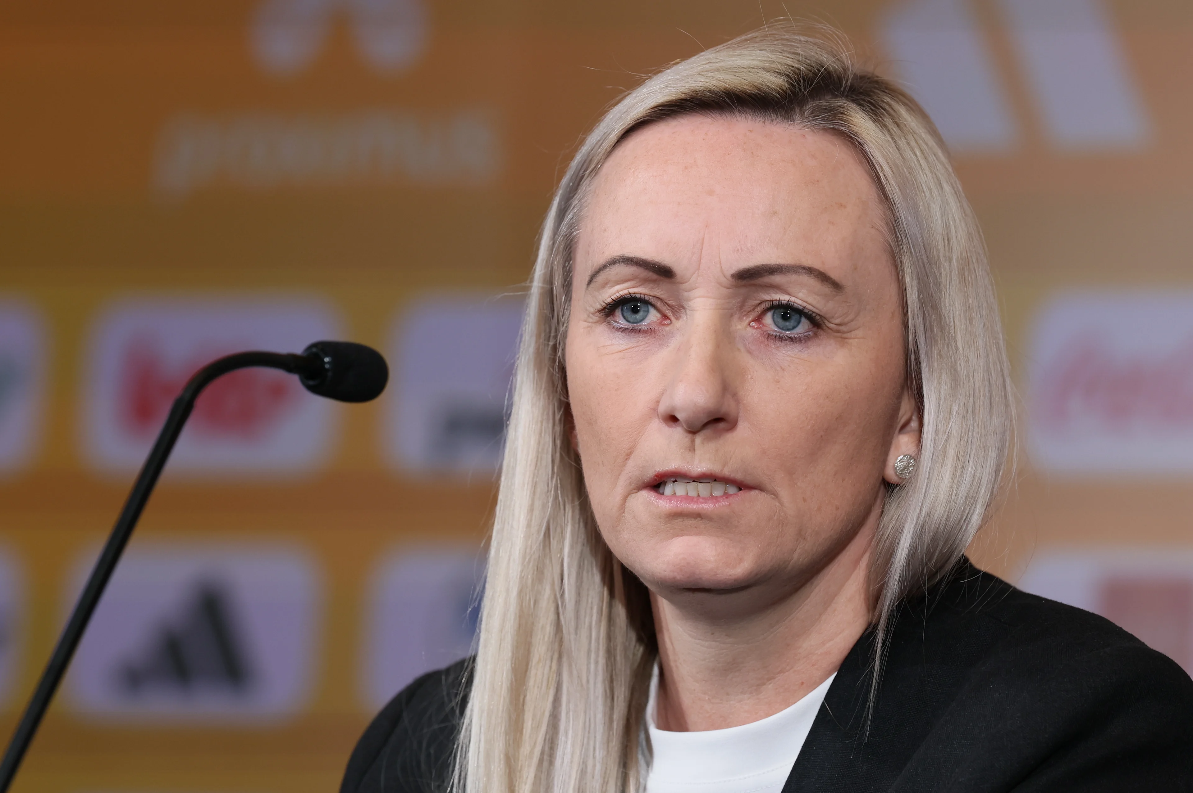 Belgium's head coach Elisabet Gunnarsdottir pictured during a press conference of Belgium's national women's team the Red Flames to present their new head coach, on Friday 24 January 2025 in Tubize. BELGA PHOTO BENOIT DOPPAGNE