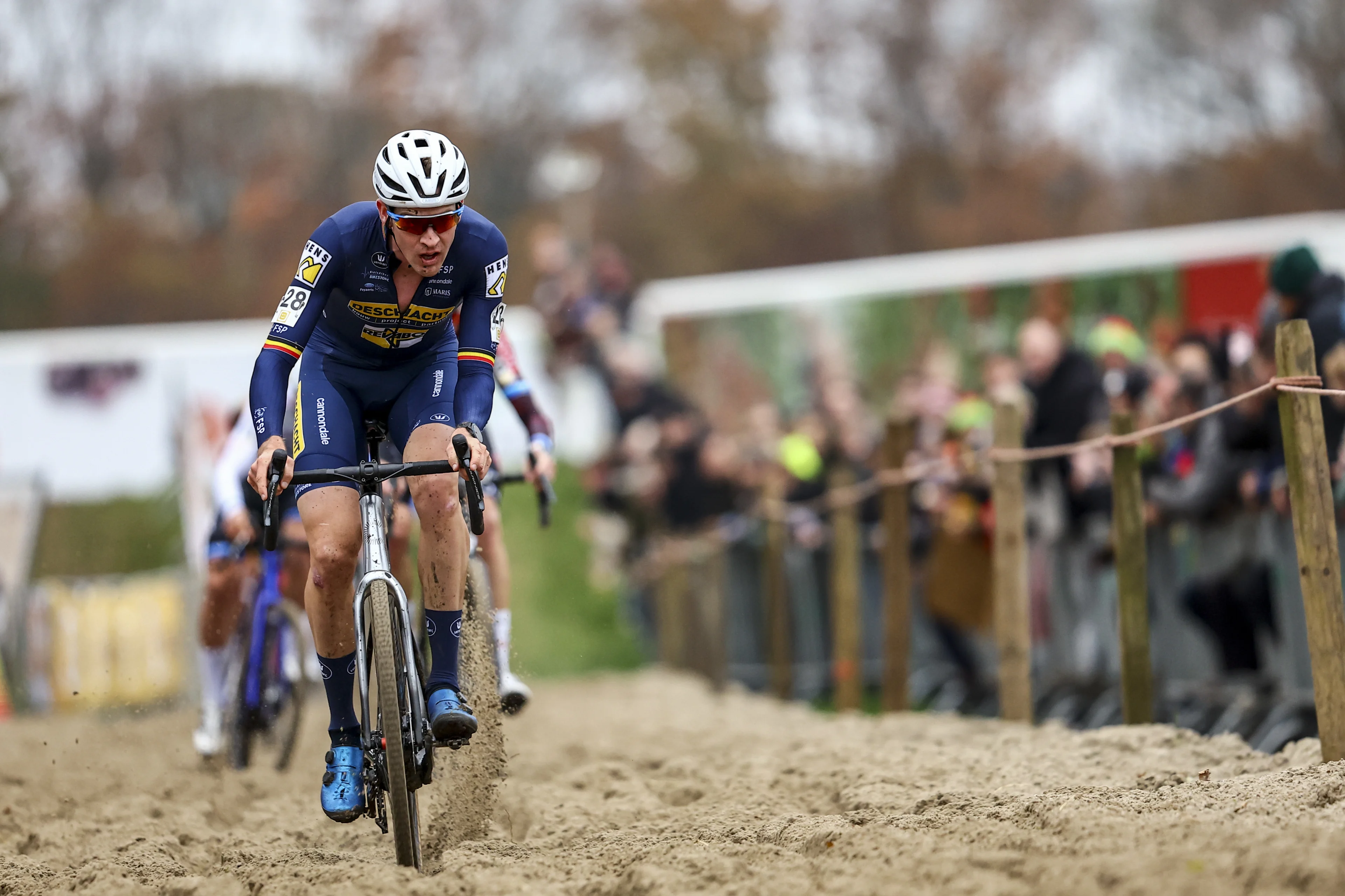 Belgian Toon Aerts pictured in action during the men's race of the Superprestige Merksplas cyclocross event, fourth stage (4/8) of the Superprestige cyclocross cycling competition, Saturday 16 November 2024, in Merksplas. BELGA PHOTO DAVID PINTENS