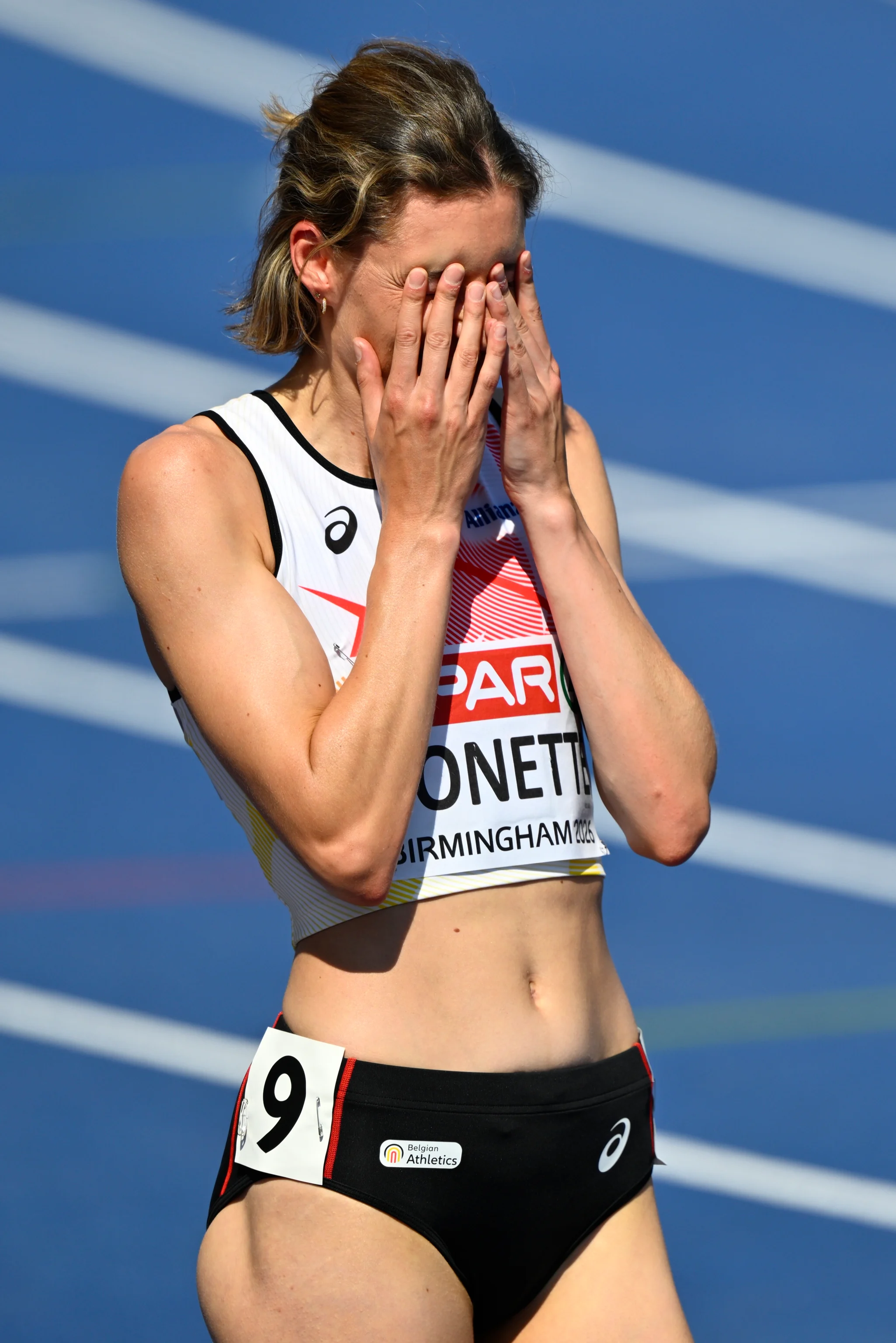 Belgium's Helena Ponette pictured in action during the semifinals of the women's 400m race on the fourth day of the European Athletics Championships (August 10-18) in Birmingham, United Kingdom, on Thursday 13 August 2026. BELGA PHOTO ERIC LALMAND