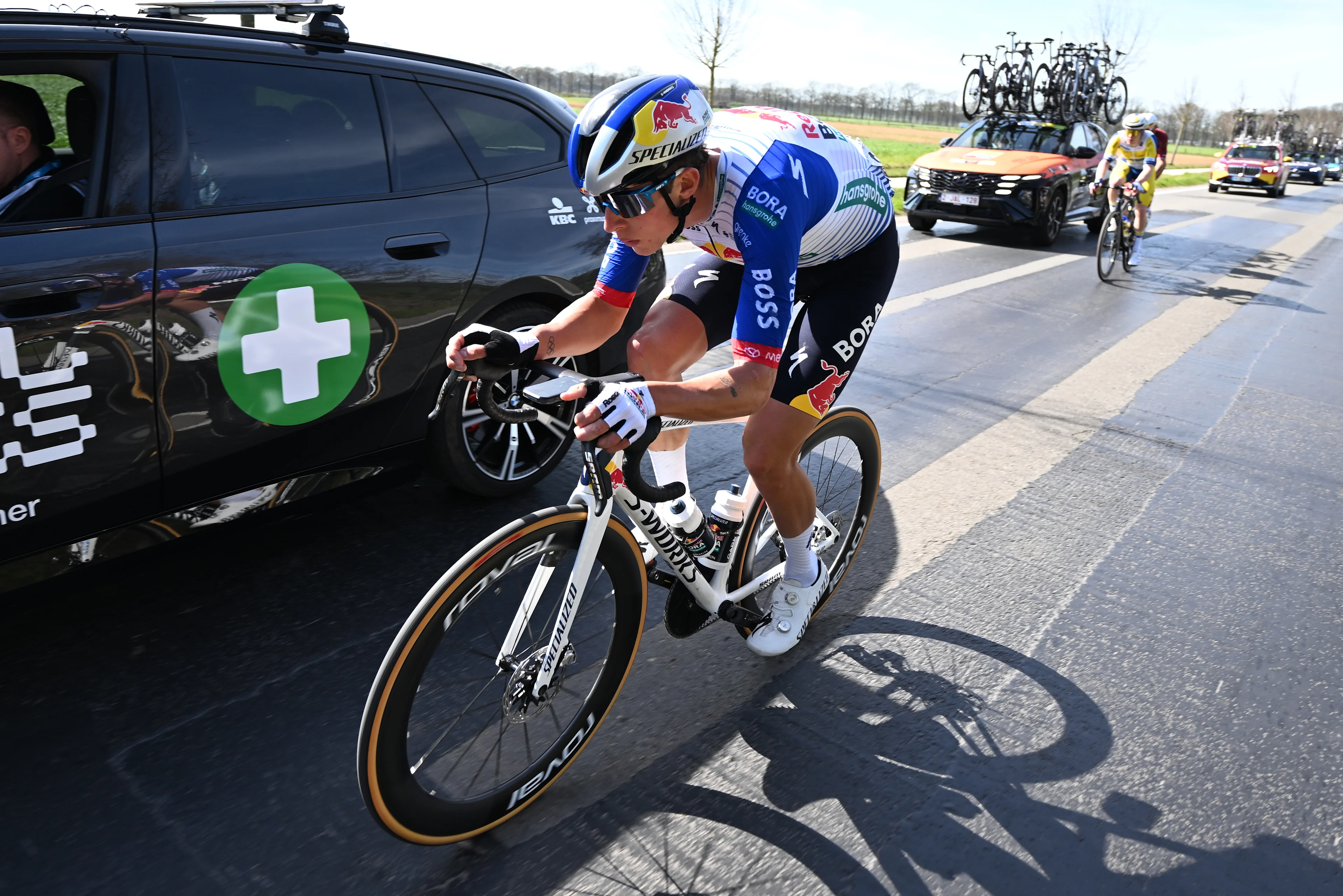 New Zealander Laurence Pithie of Red Bull-BORA-hansgrohe pictured in action during the men's race of the 'Scheldeprijs' one day cycling event, 205,2km from Terneuzen, the Netherlands to Schoten, Belgium on Wednesday 08 April 2026. BELGA PHOTO MAARTEN STRAETEMANS