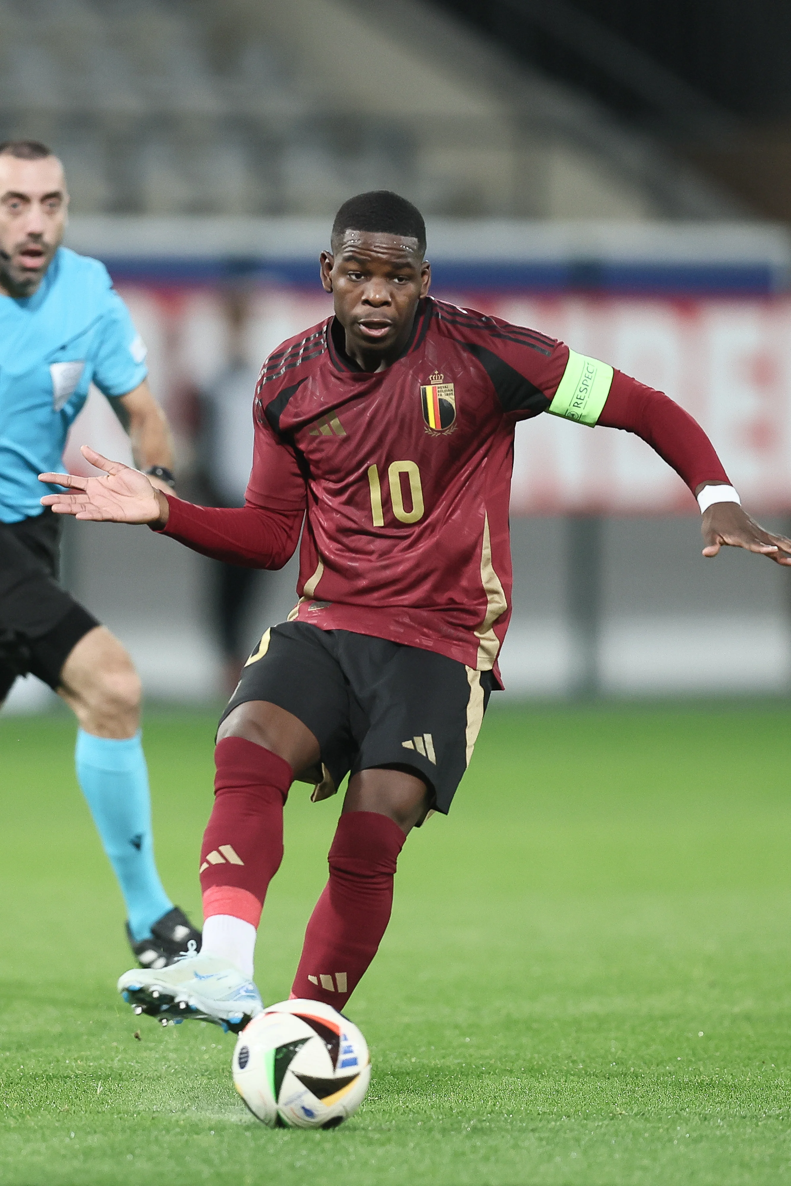 Belgium's Eliot Matazo pictured in action during a soccer game between the U21 youth team of the Belgian national team Red Devils and the U21 of Hungary, Tuesday 15 October 2024 in Heverlee, Leuven, the last qualification match (10/10) for the 2025 UEFA European Under21 Championship. BELGA PHOTO BRUNO FAHY