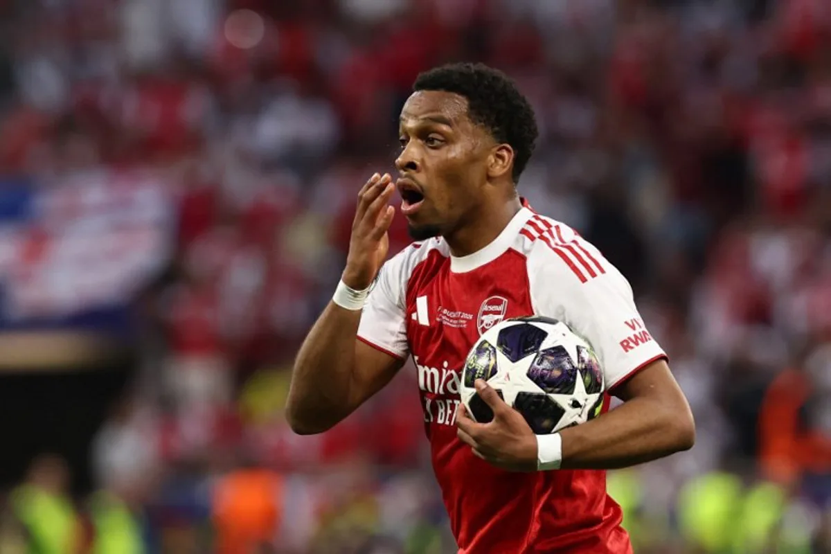 Arsenal's Dutch defender #12 Jurrien Timber reacts during the UEFA Champions League final football match between Paris Saint-Germain (PSG) and Arsenal FC at the Puskas Arena in Budapest on May 30, 2026. FRANCK FIFE / AFP