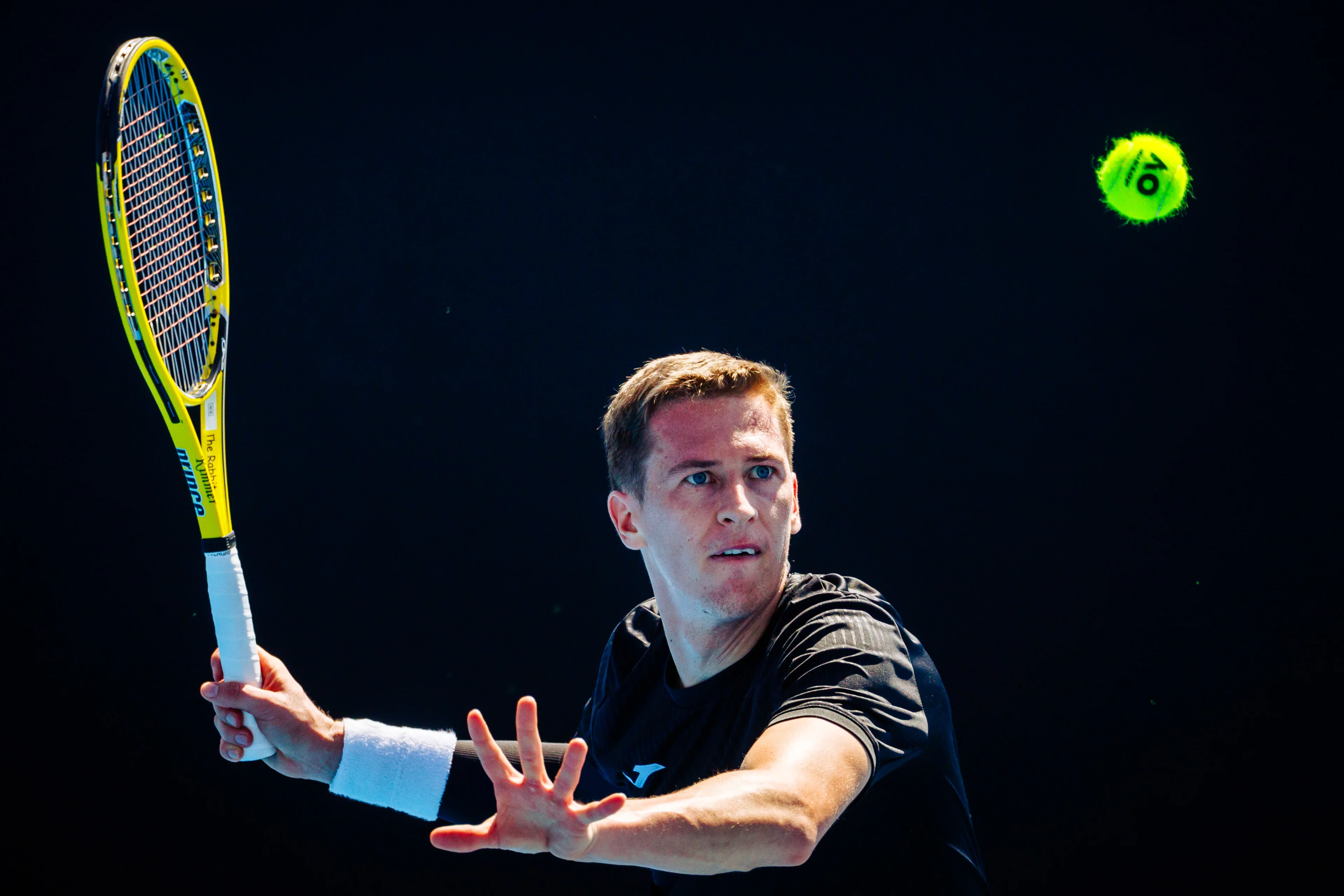 Kimmer Coppejans (ATP 183) pictured in action during a men's qualifying singles first round game between Argentina's Tirante Belgian Coppejans, at the 'Australian Open' Grand Slam tennis tournament, Tuesday 09 January 2024 in Melbourne Park, Melbourne, Australia. The 2024 edition of the Australian Grand Slam takes place from January 14th to January 28th. BELGA PHOTO PATRICK HAMILTON