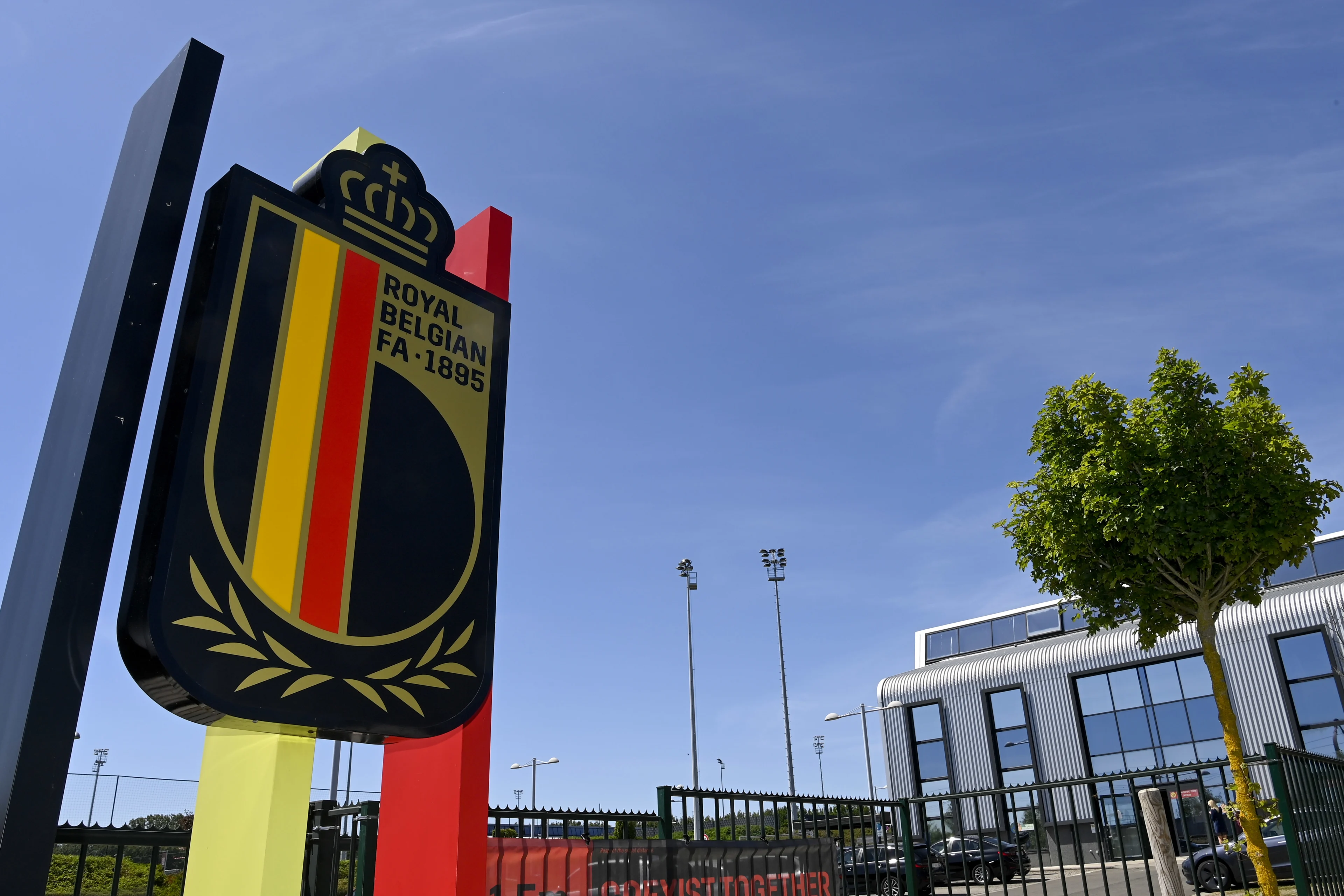 Soccer union logo pictured at a meeting of the board of the KBVB-URBSFA Belgian soccer union, Thursday 28 May 2020 at the National Soccer center in Tubize. BELGA PHOTO DIRK WAEM