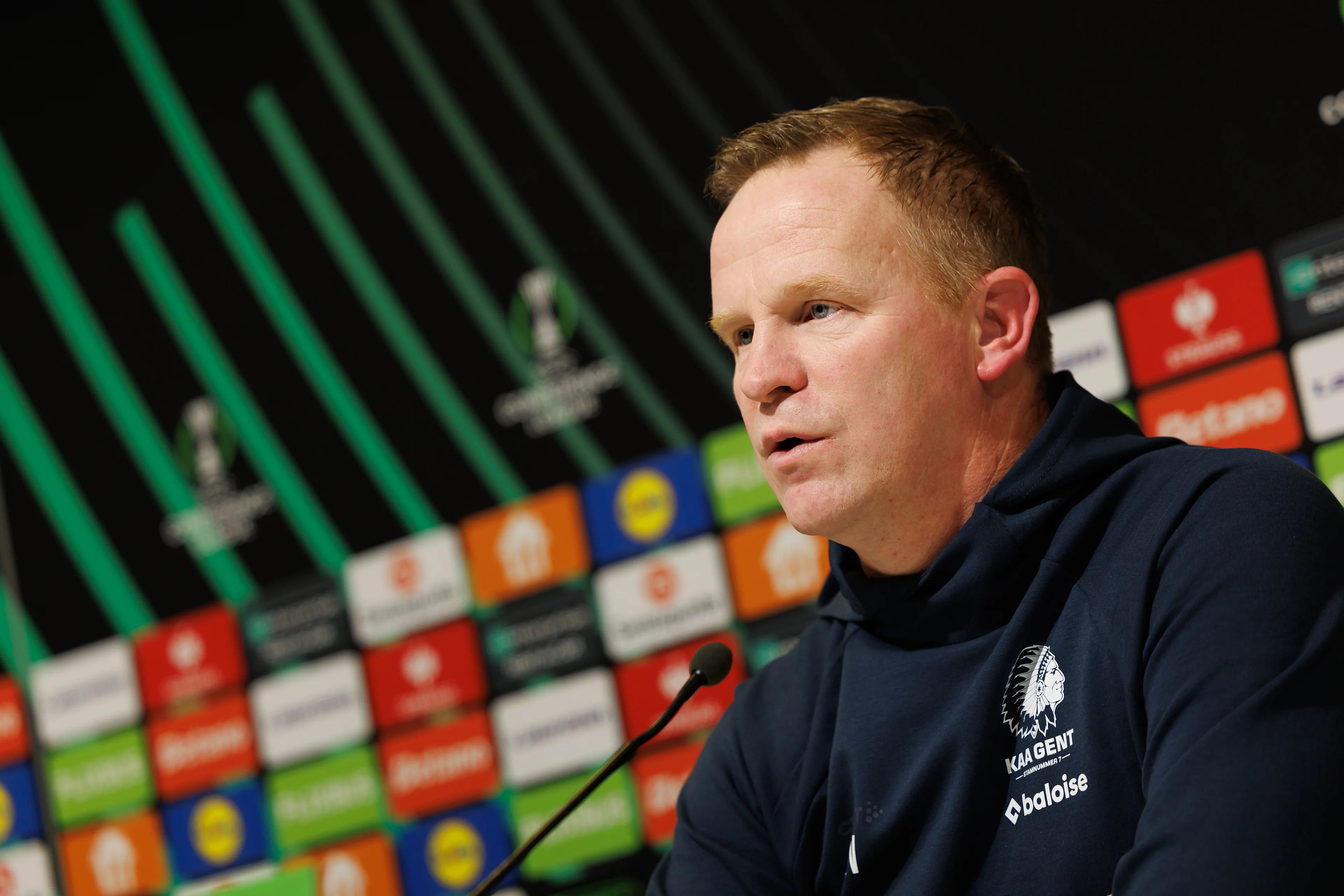 Gent's head coach Wouter Vrancken pictured during a press conference of Belgian soccer team KAA Gent, Wednesday 11 December 2024 in Gent. Tomorrow Gent will meet Serbian team FK TSC on day 5/6 of the group stage of the UEFA Conference League tournament. BELGA PHOTO KURT DESPLENTER