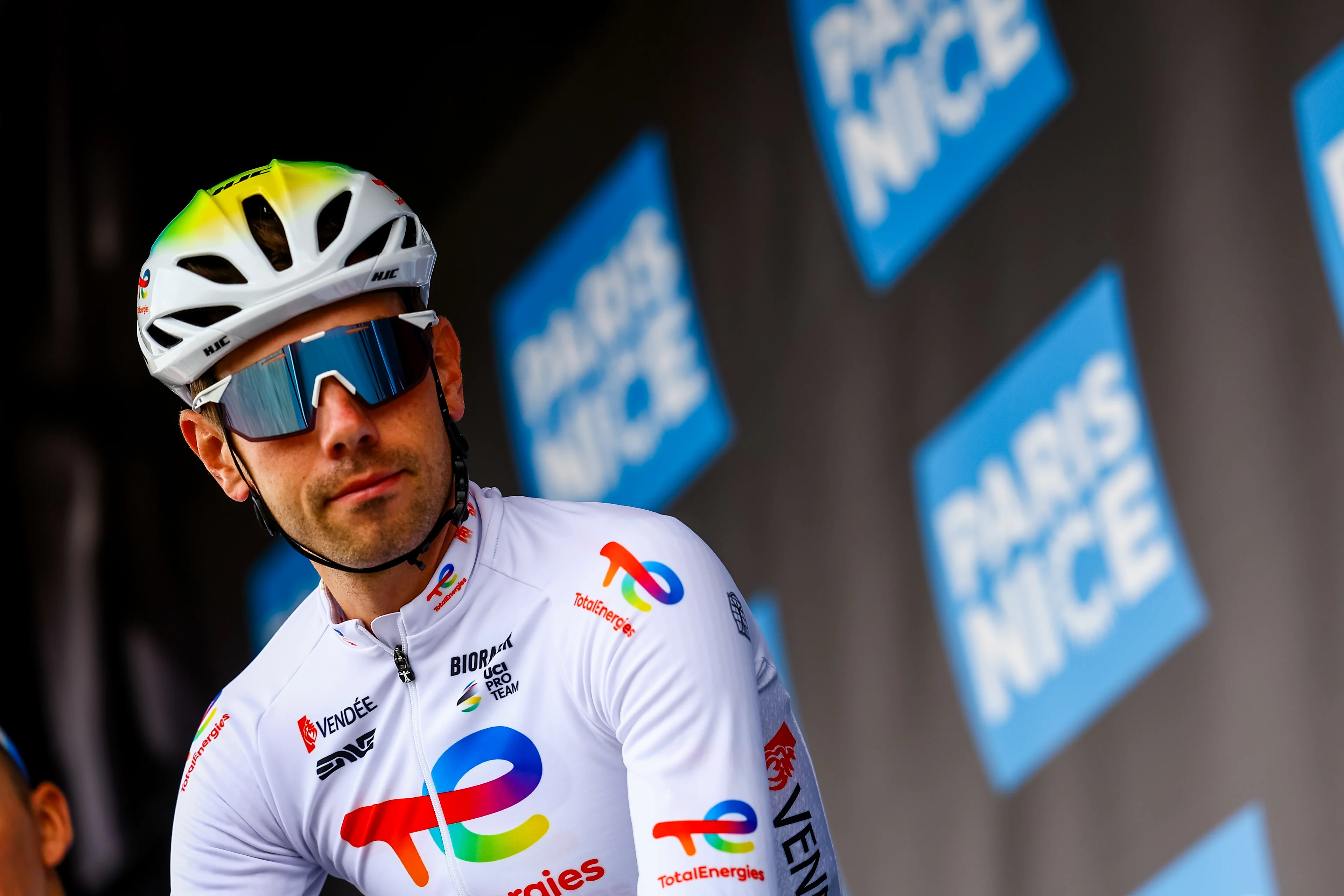 Belgian Steff Cras of TotalEnergies pictured at the start of the first stage of 83th edition of the Paris-Nice cycling race, from and to Le Perray-en-Yvelines (156,5km), Sunday 09 March 2025. BELGA PHOTO DAVID PINTENS