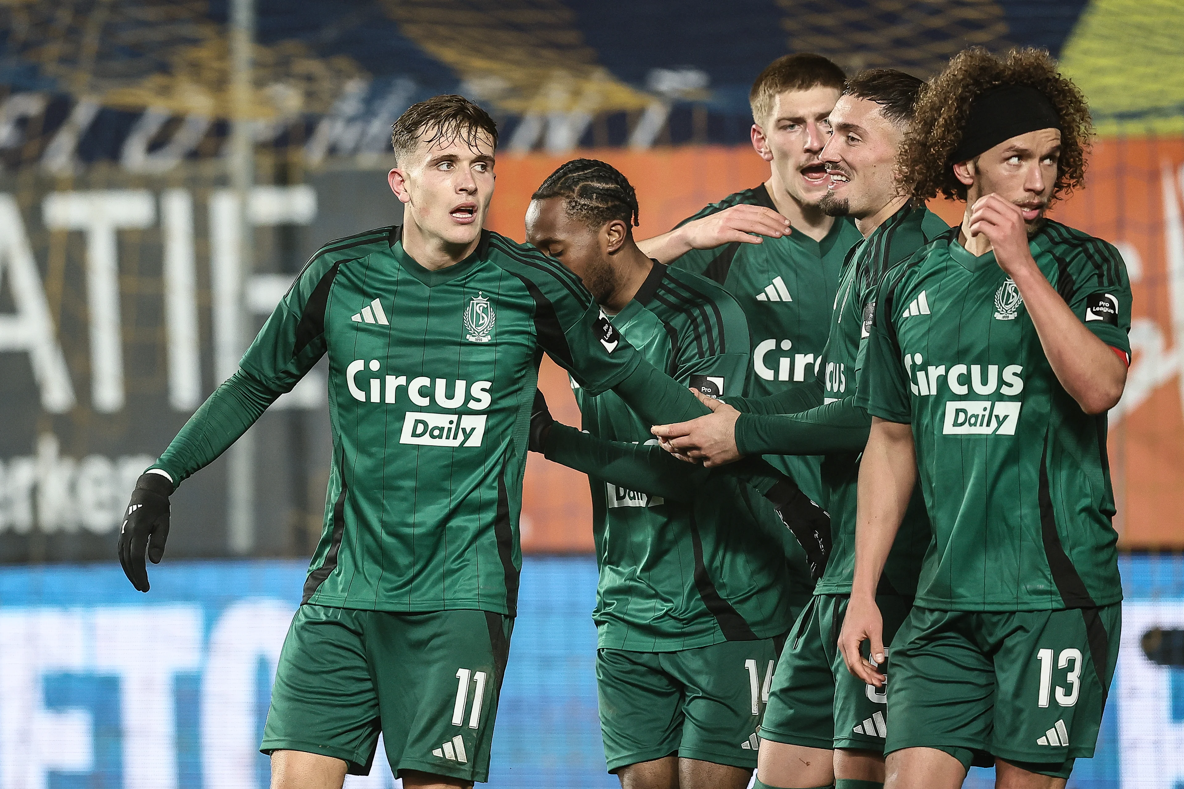 Standard's Dennis Eckert Ayensa celebrates after scoring during a soccer match between Sint-Truidense VV and Standard de Liege, Sunday 19 January 2025 in Sint-Truiden, on day 22 of the 2024-2025 season of the 'Jupiler Pro League' first division of the Belgian championship. BELGA PHOTO BRUNO FAHY