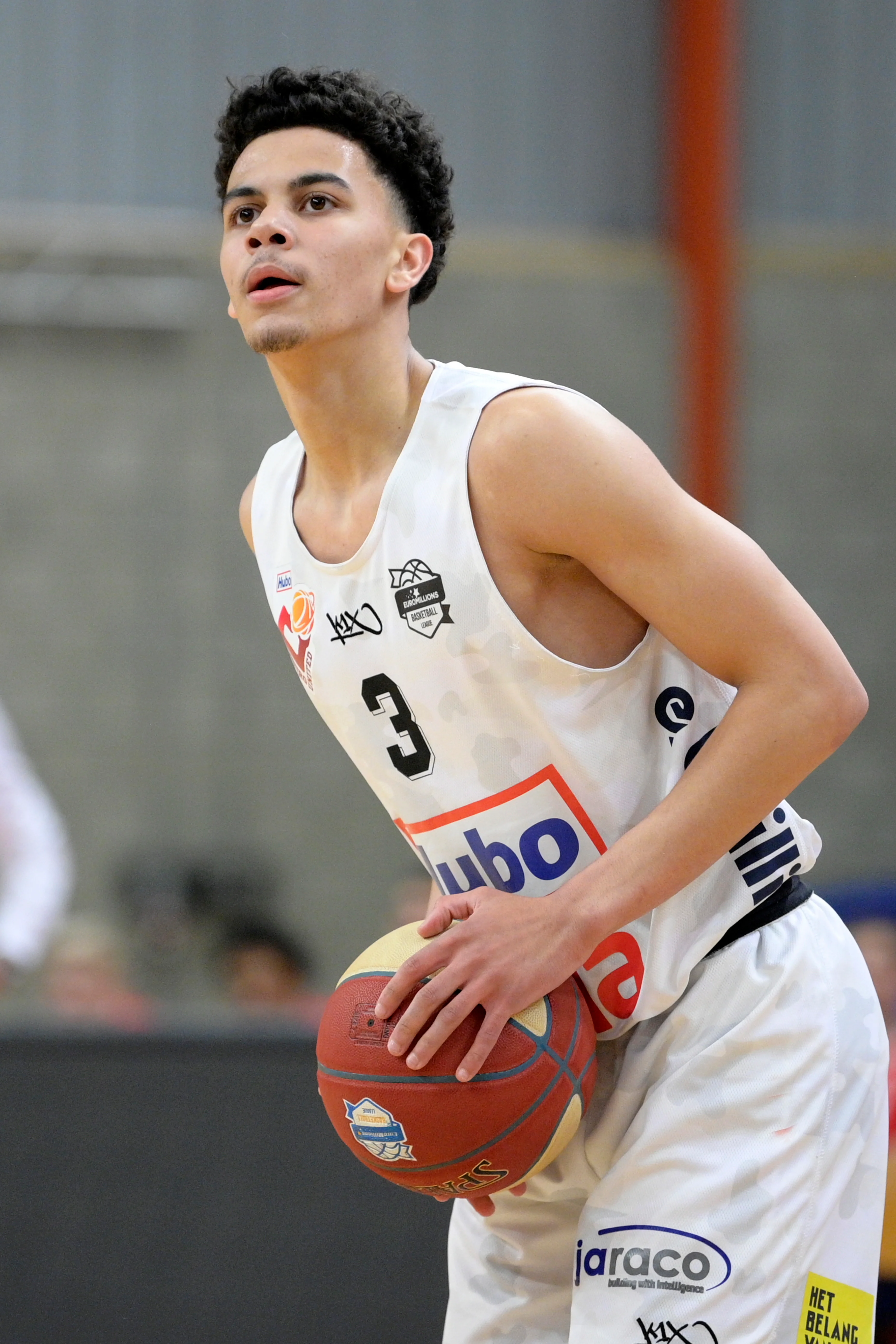 Limburg's Ajay Mitchell pictured during the basketball match between Limburg United and BC Oostende, Friday 28 May 2021 in Hasselt, the second game (best of three) of the semifinals in the Playoffs of the 'EuroMillions League' Belgian first division basket championships. BELGA PHOTO YORICK JANSENS