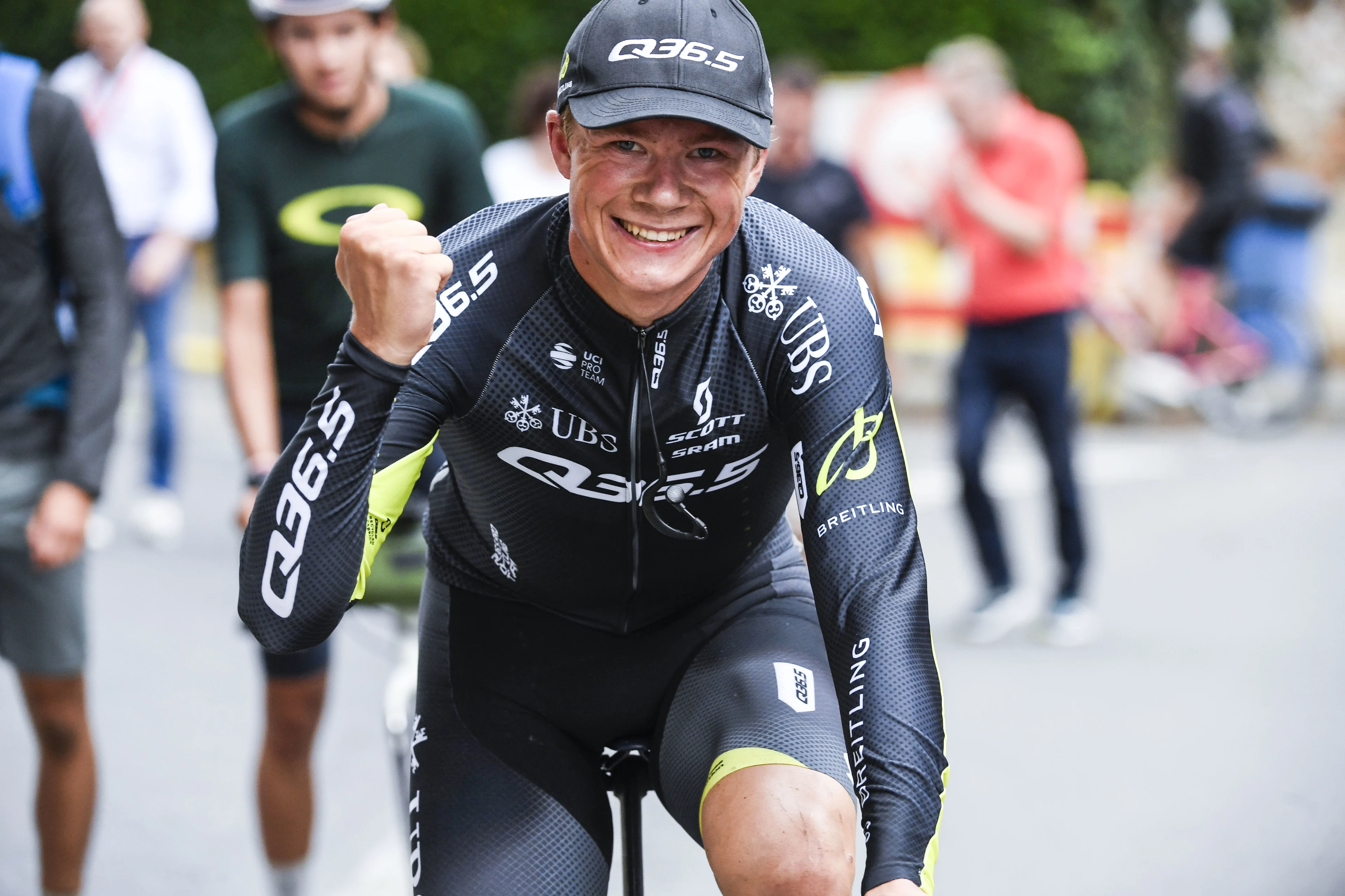 Jelte Krijnsen of Q36.5 Pro Cycling Team celebrates after winning the 'Druivenkoers' one day cycling race, 206,3 km from and to Overijse, Friday 23 August 2024. BELGA PHOTO MARC GOYVAERTS