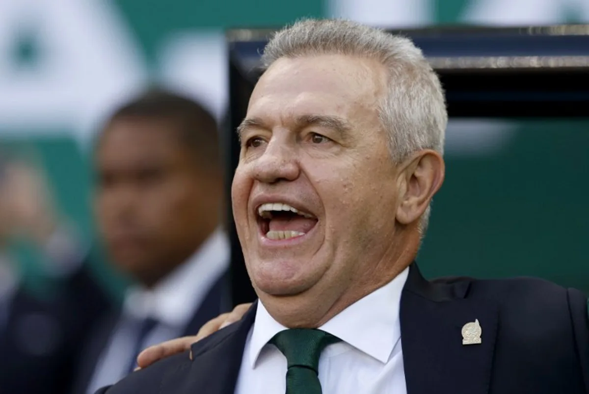 Mexico's head coach Javier Aguirre sings the national anthem ahead of the 2026 World Cup Group A football match between Mexico and South Korea at the Guadalajara Stadium in Zapopan on June 18, 2026. Ulises RUIZ / AFP