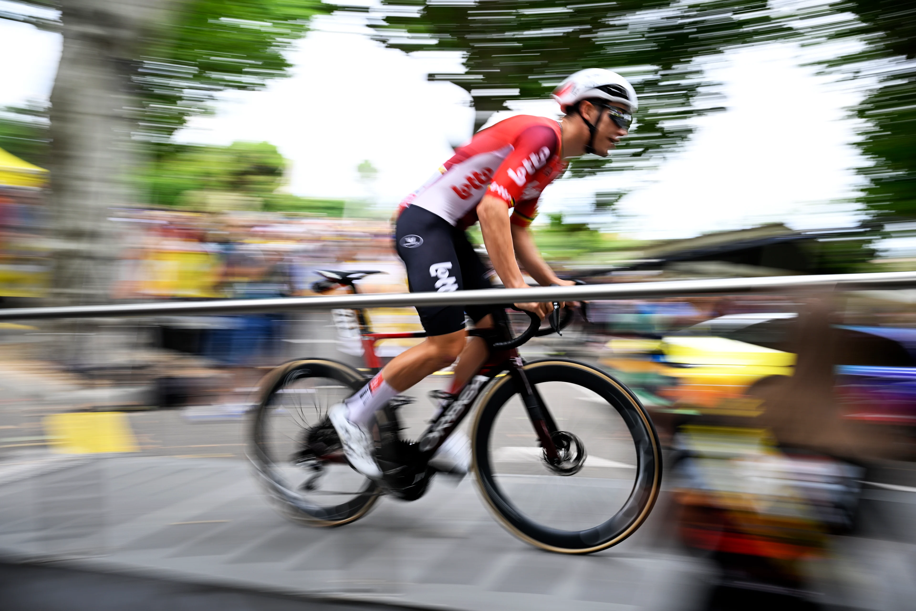 Belgian Arnaud De Lie of Lotto Cycling Team pictured before stage 17 of the 2025 Tour de France cycling race, from Bollene to Valence (161km), on Wednesday 23 July 2025 in France. The 112th edition of the Tour de France starts on Saturday 5 July in Lille, France, and will finish in Paris, France on the 27th of July. BELGA PHOTO JASPER JACOBS