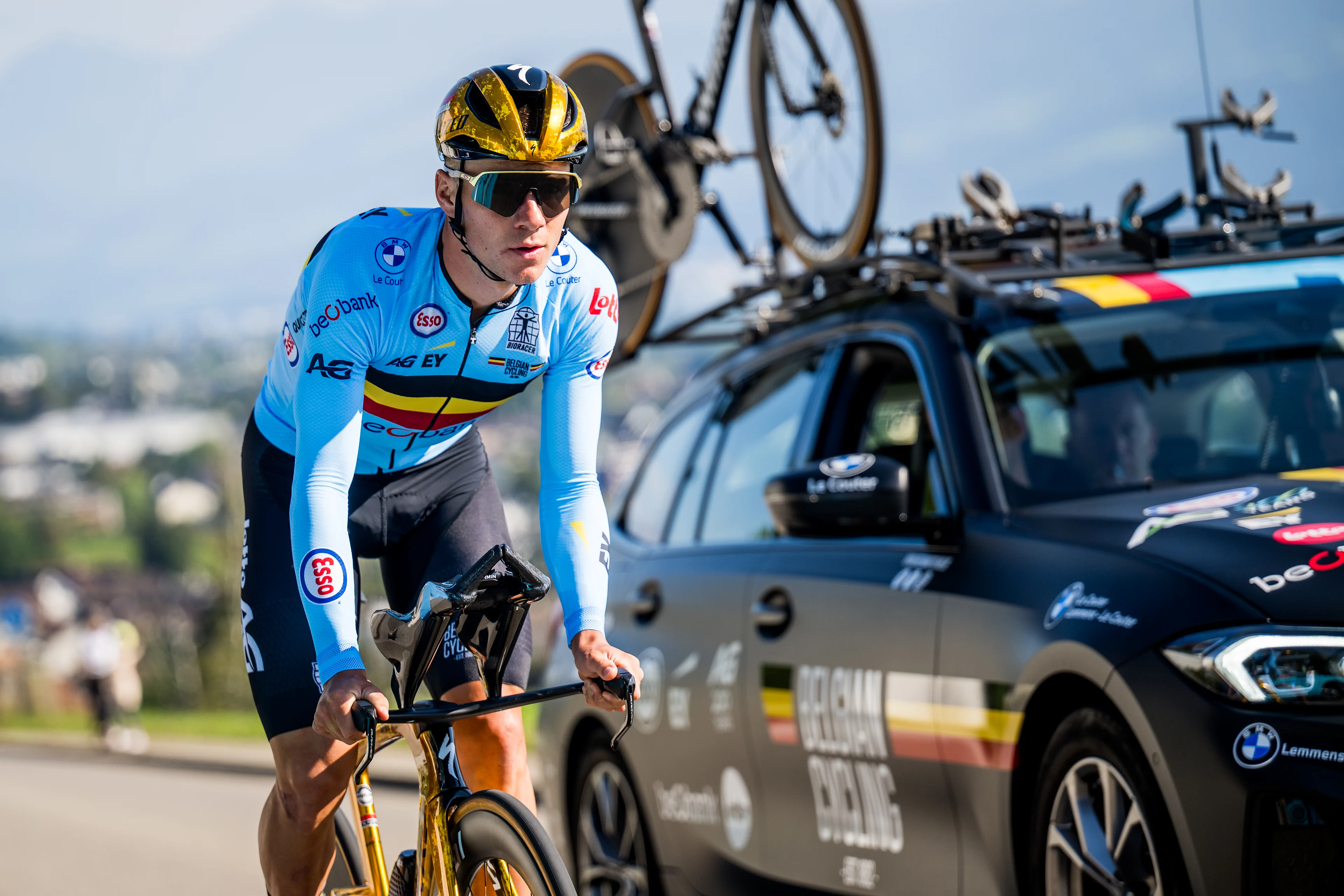 Belgian Remco Evenepoel pictured in action during a training and track reconnaissance session, ahead of the the 2024 UCI Road and Para-Cycling Road World Championships, Saturday 21 September 2024, in Zurich, Switzerland. The Worlds are taking place from 21 to 29 September. BELGA PHOTO JASPER JACOBS