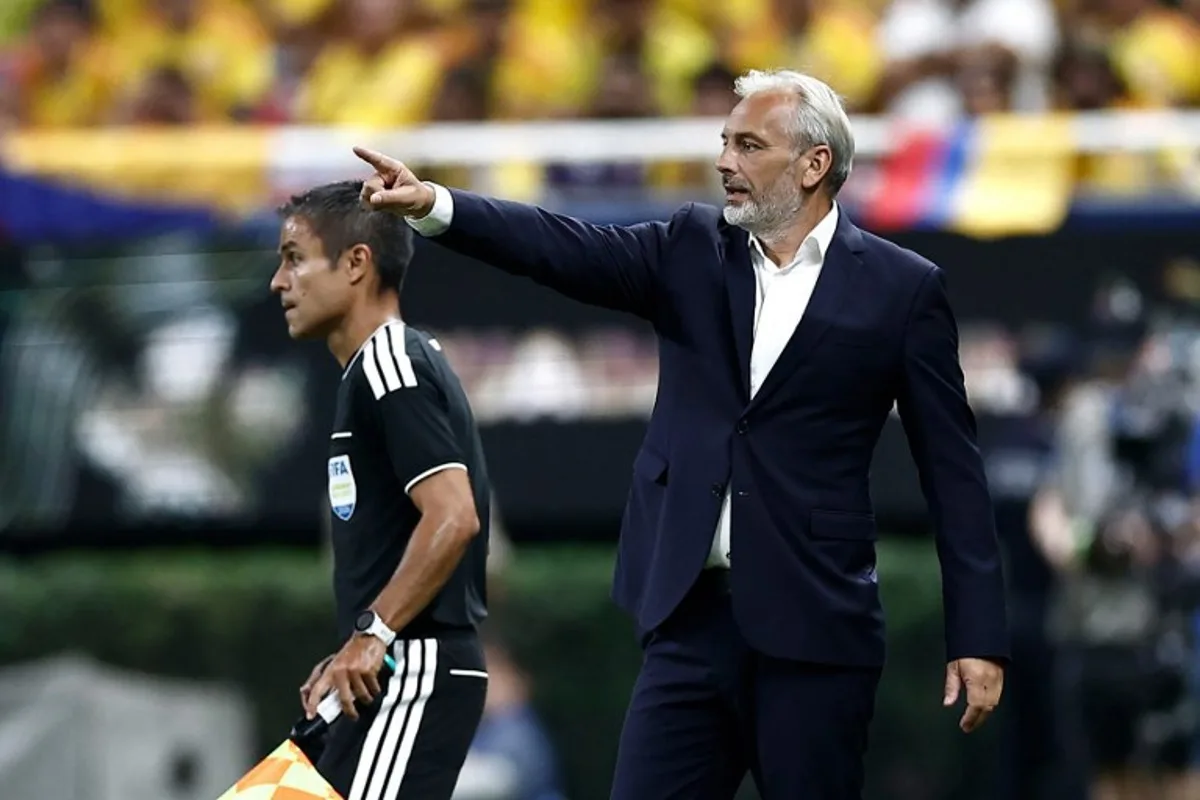 Congo DR's French head coach Sebastien Desabre gestures during the 2026 World Cup Group K football match between Colombia and Democratic Republic of Congo at the Guadalajara Stadium in Zapopan on June 23, 2026. Ulises RUIZ / AFP