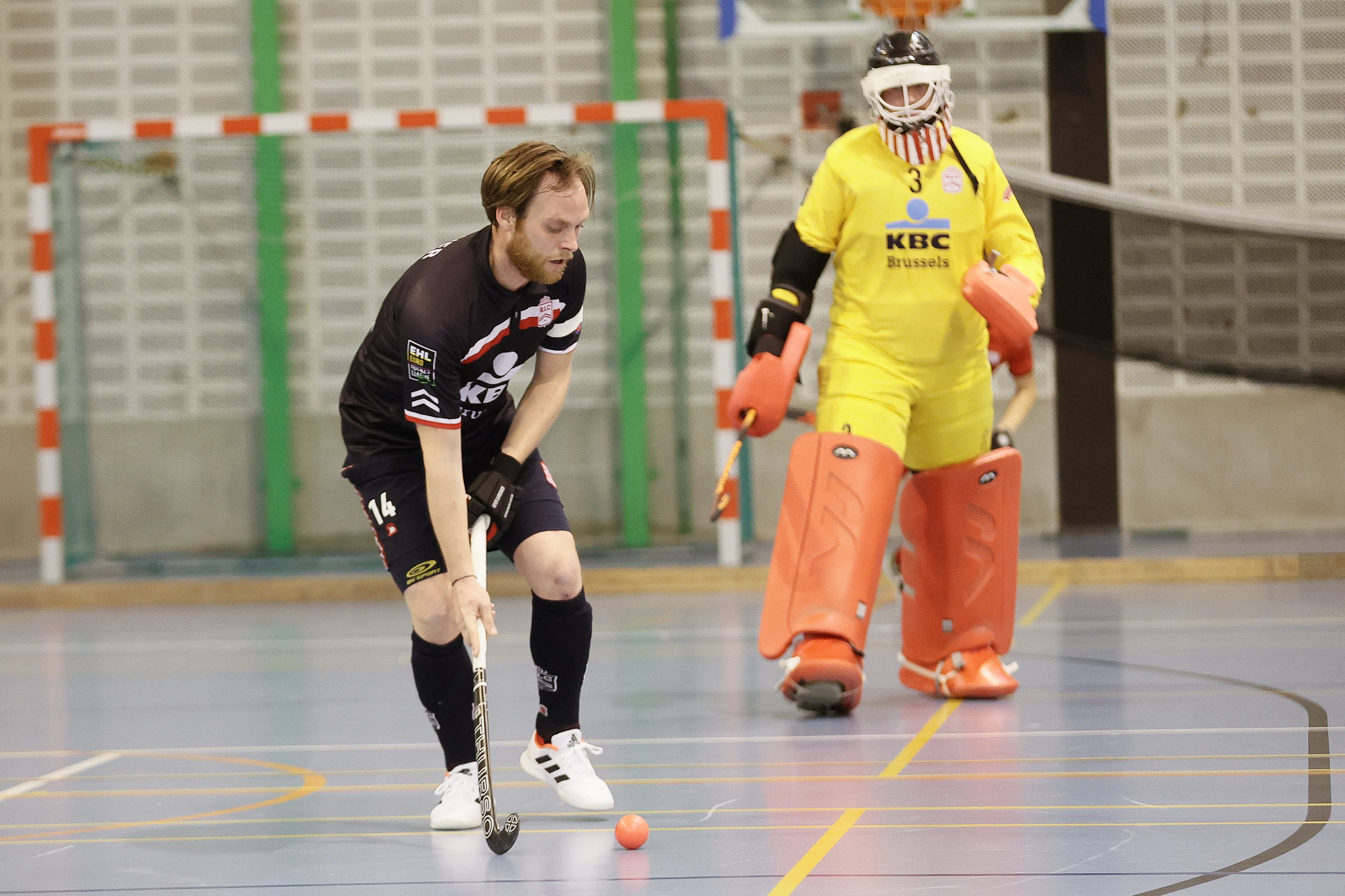 Leopold's Tanguy Zimmer pictured in action during a hockey game between Royal Hockey Club Namurois and Royal Leopold Club, Sunday 21 November 2021 in Namur, for the first day of the Belgian Men Indoor Hockey League. BELGA PHOTO BRUNO FAHY